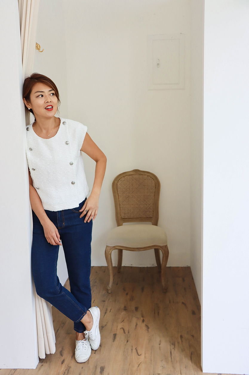 【𝗖𝗹𝗮𝘀𝘀𝗶𝗰】Gabriel 白色香榭雙排釦真絲內裏二穿上衣