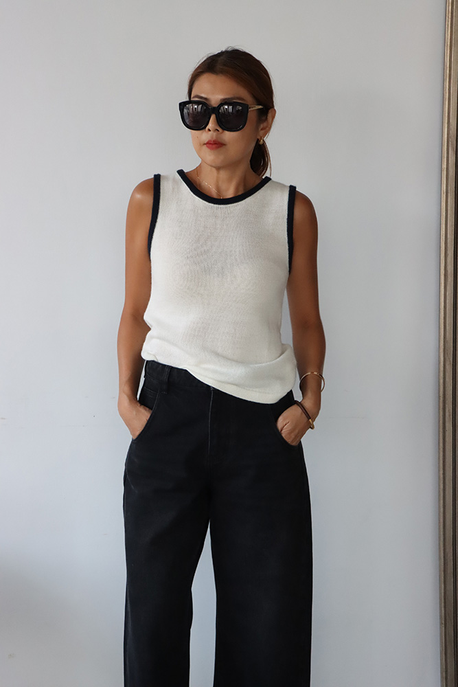 羊毛混紡撞色滾邊背心