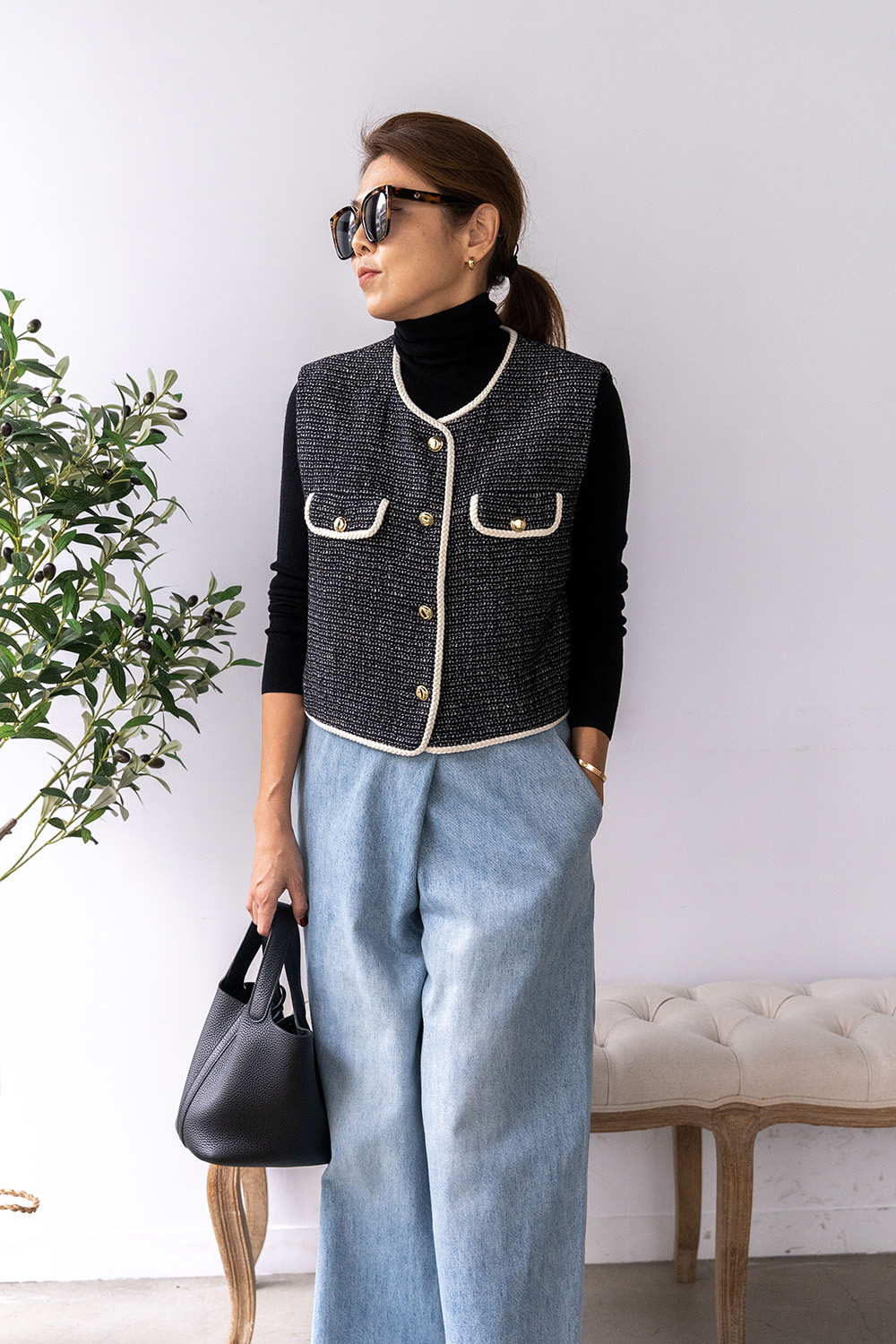 麻花鑲邊金釦馬甲