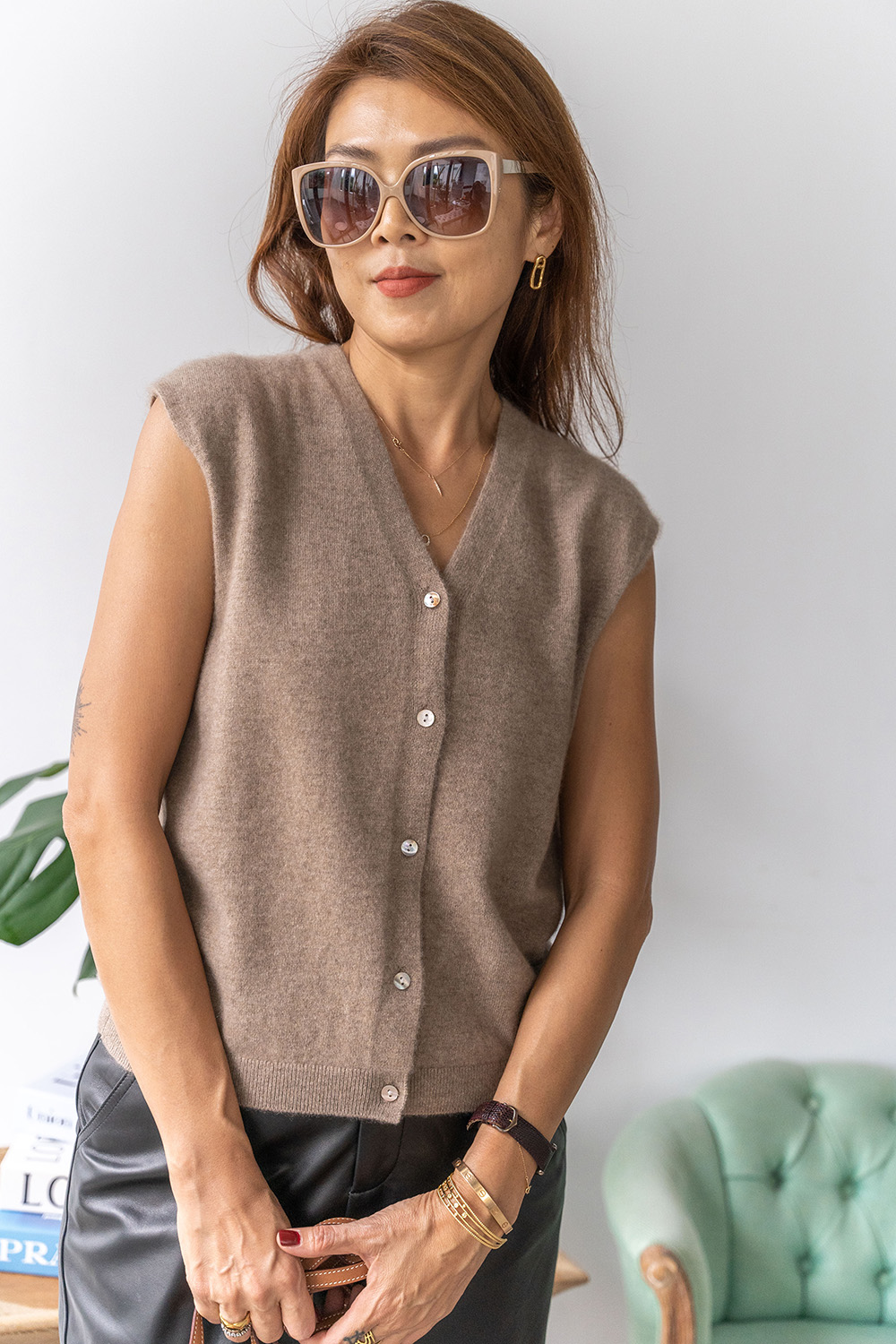 100% Cashmere V領馬甲