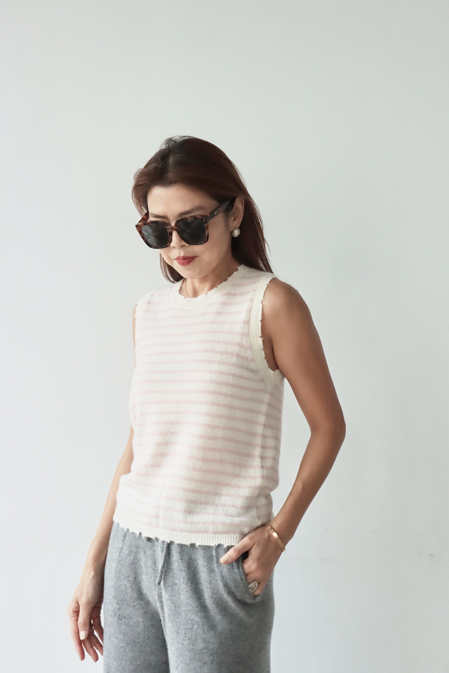 Macaron 條紋羊絨無袖上衣