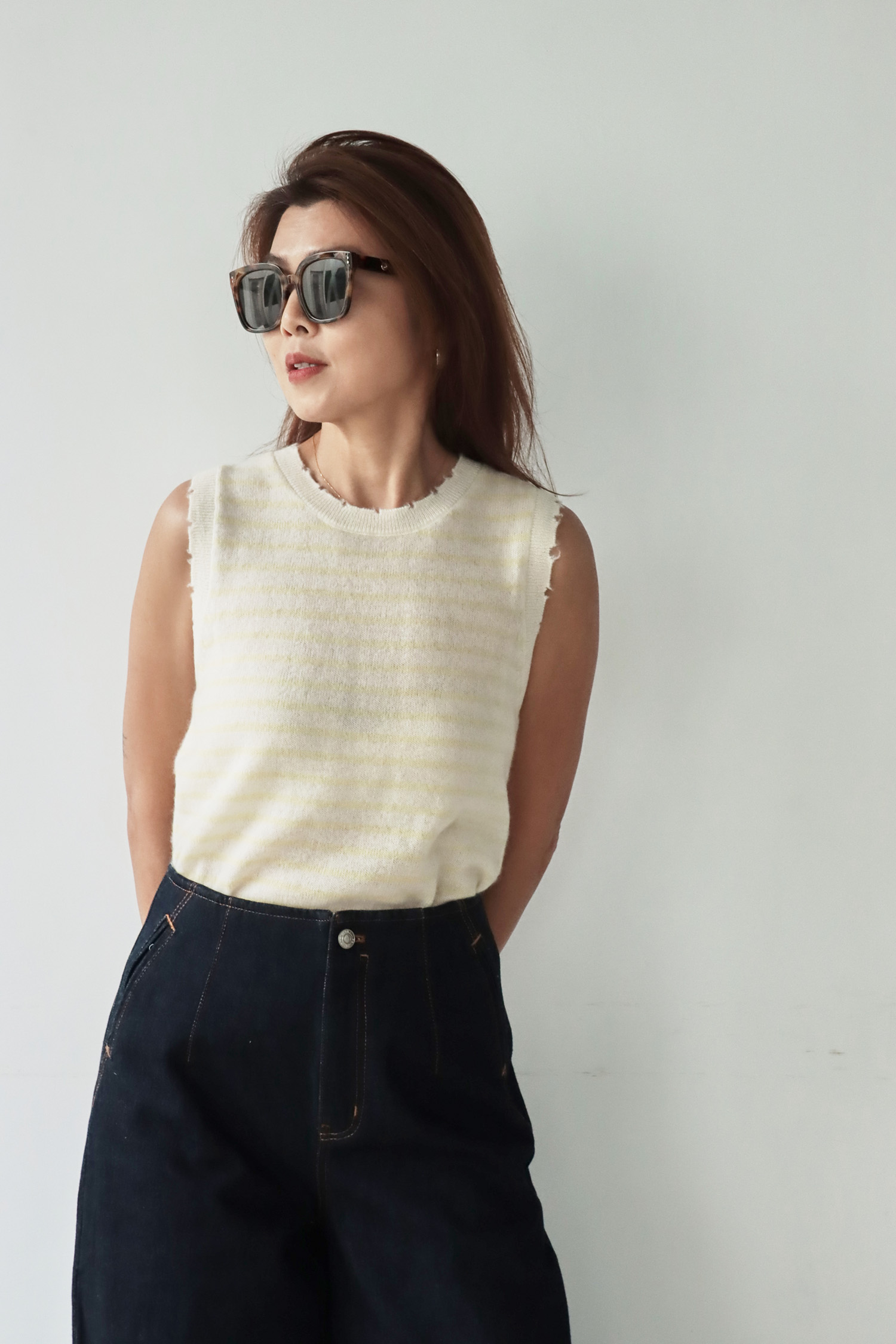 Macaron 條紋羊絨無袖上衣