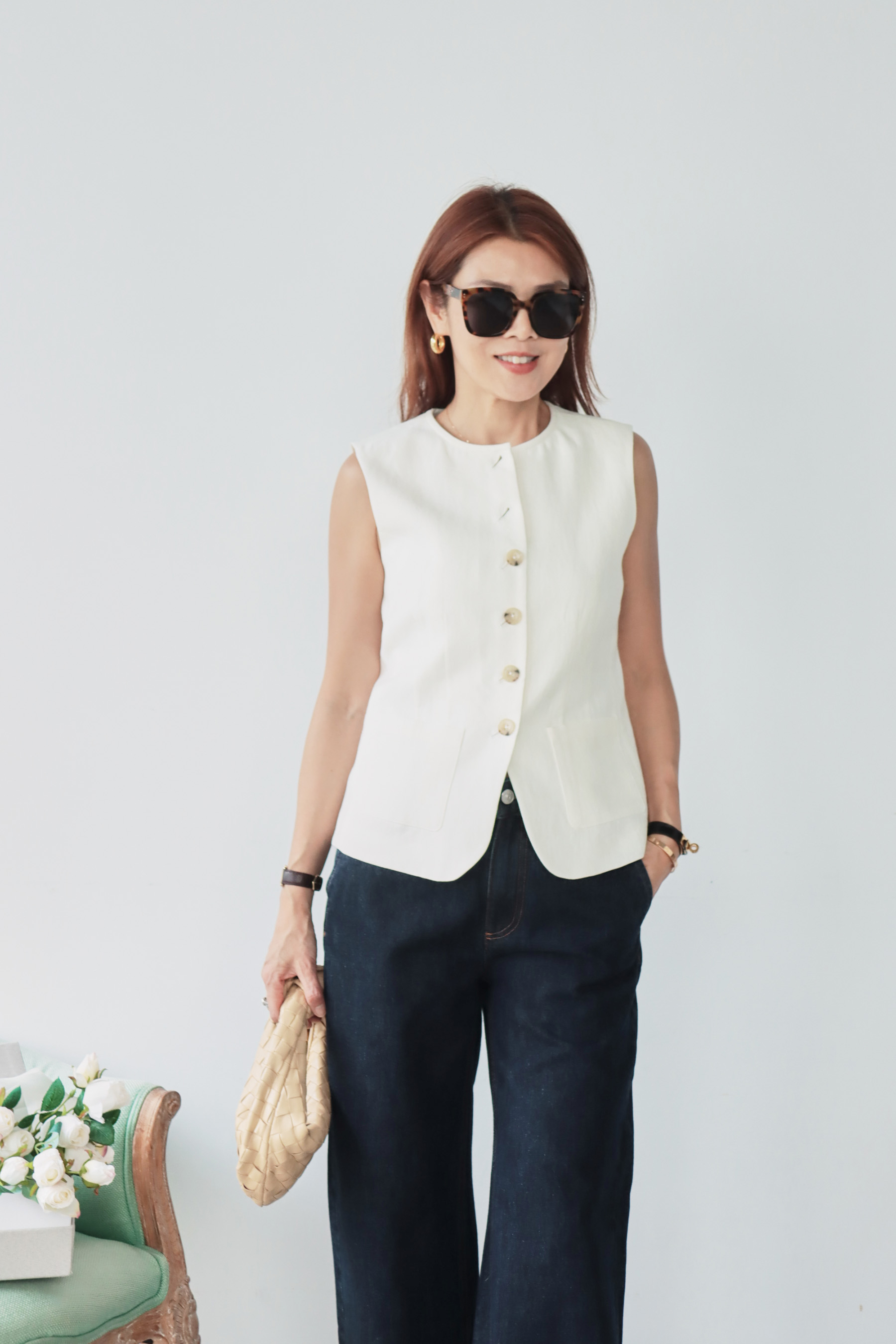 【搶先價】亞麻圓領馬甲無袖上衣