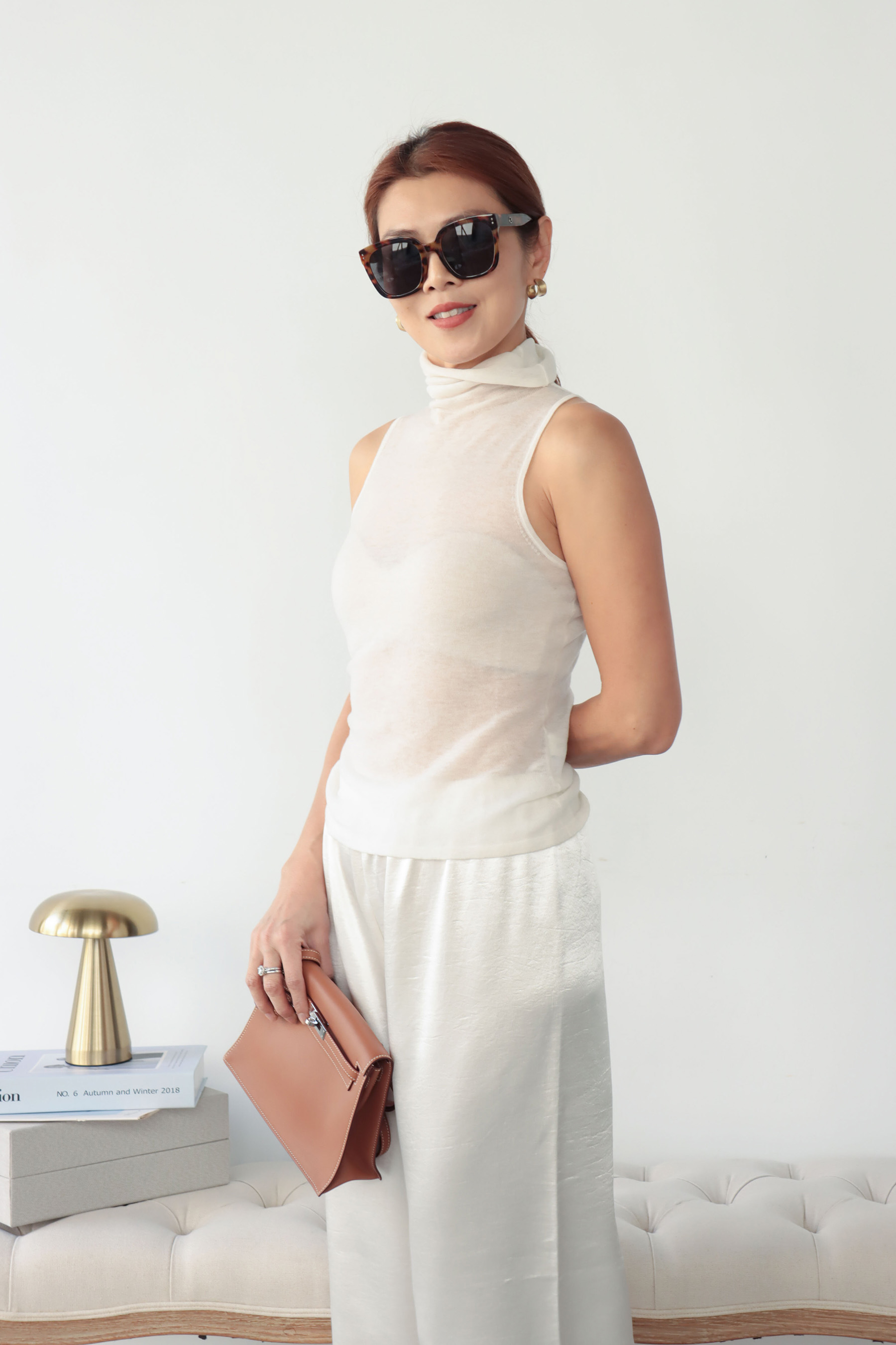 【搶先價】極簡薄透羊毛高領打底無袖上衣