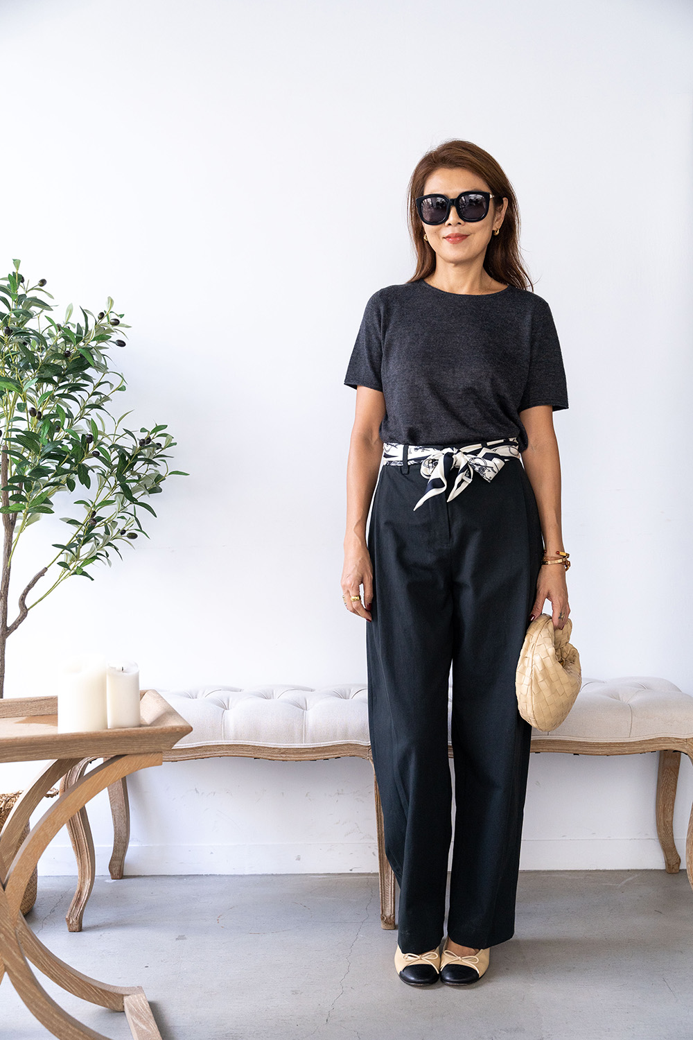 羊駝毛圓領短袖上衣