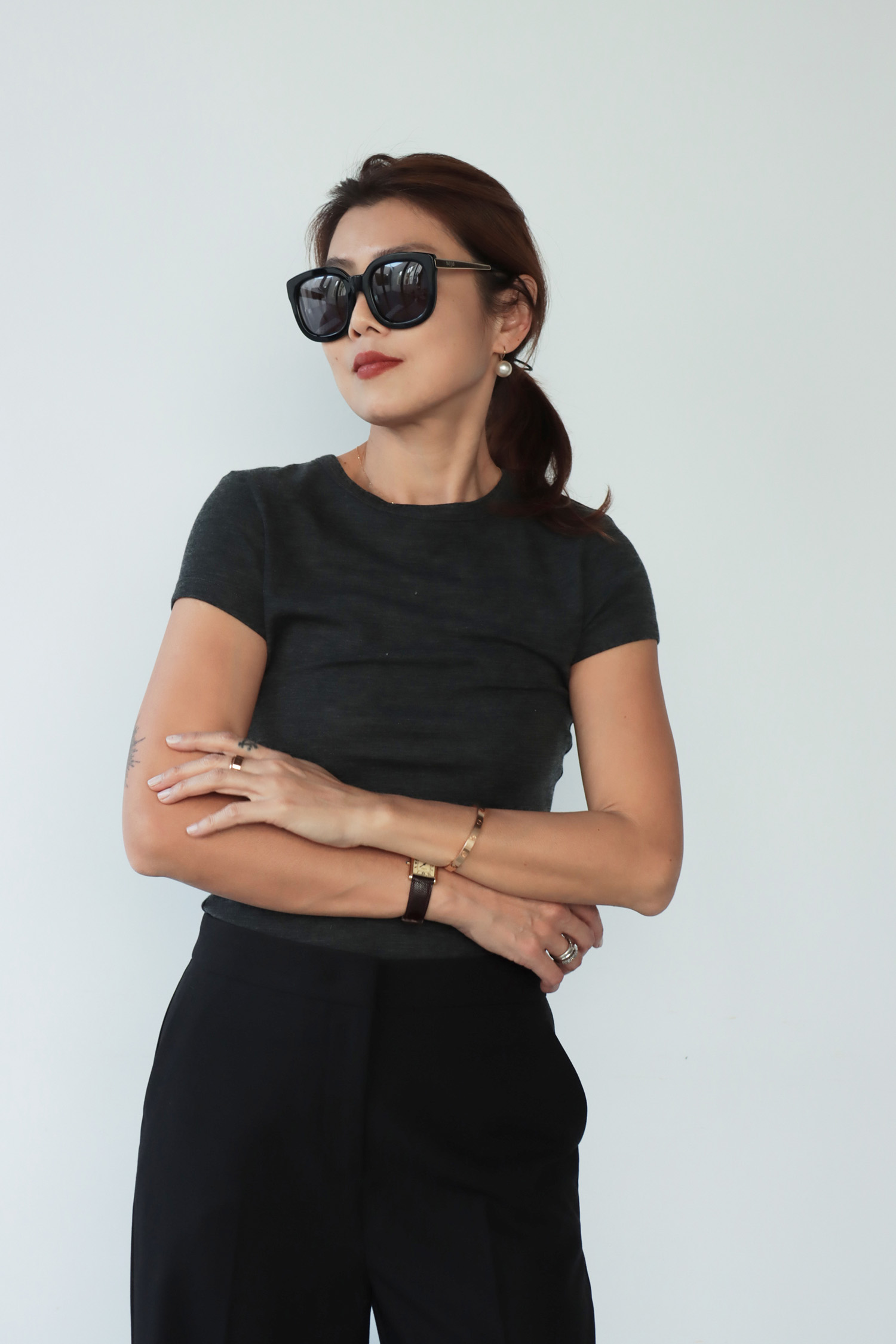 柔彈羊毛修身短袖上衣