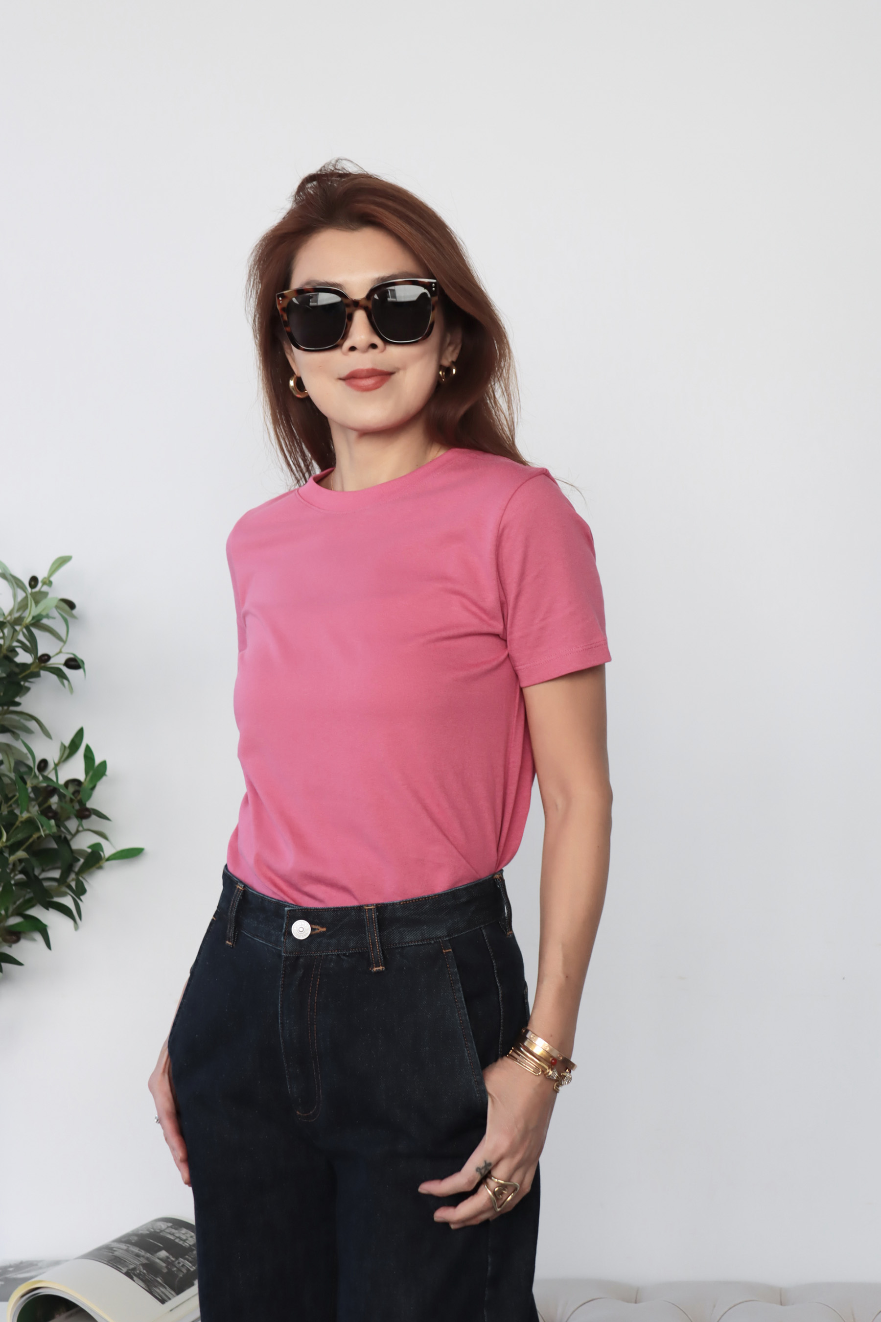 【搶先價】輕柔玫紅純棉圓領短袖上衣