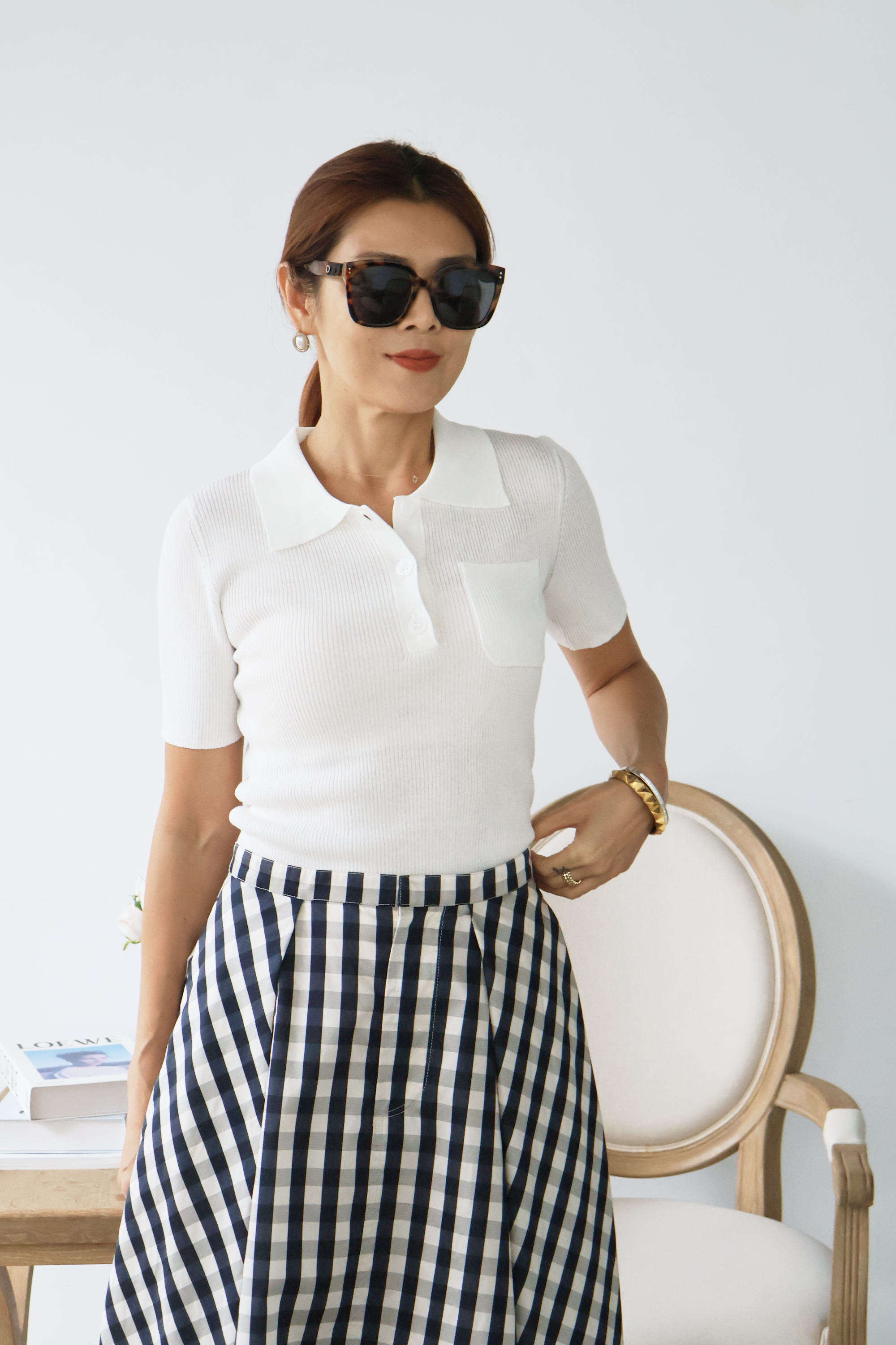 法式口袋POLO領短袖針織衫