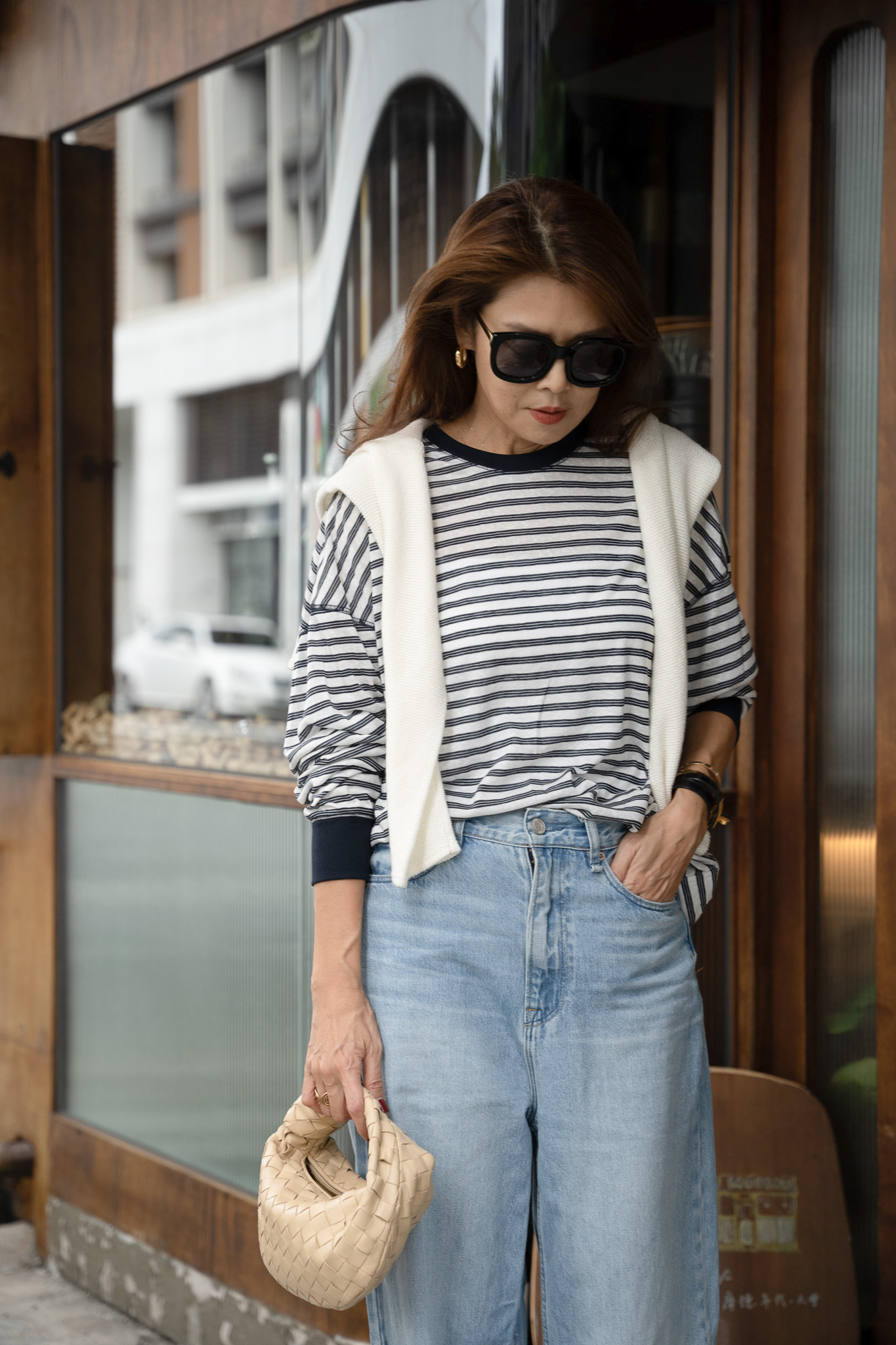 休閒感條紋親膚打底長袖