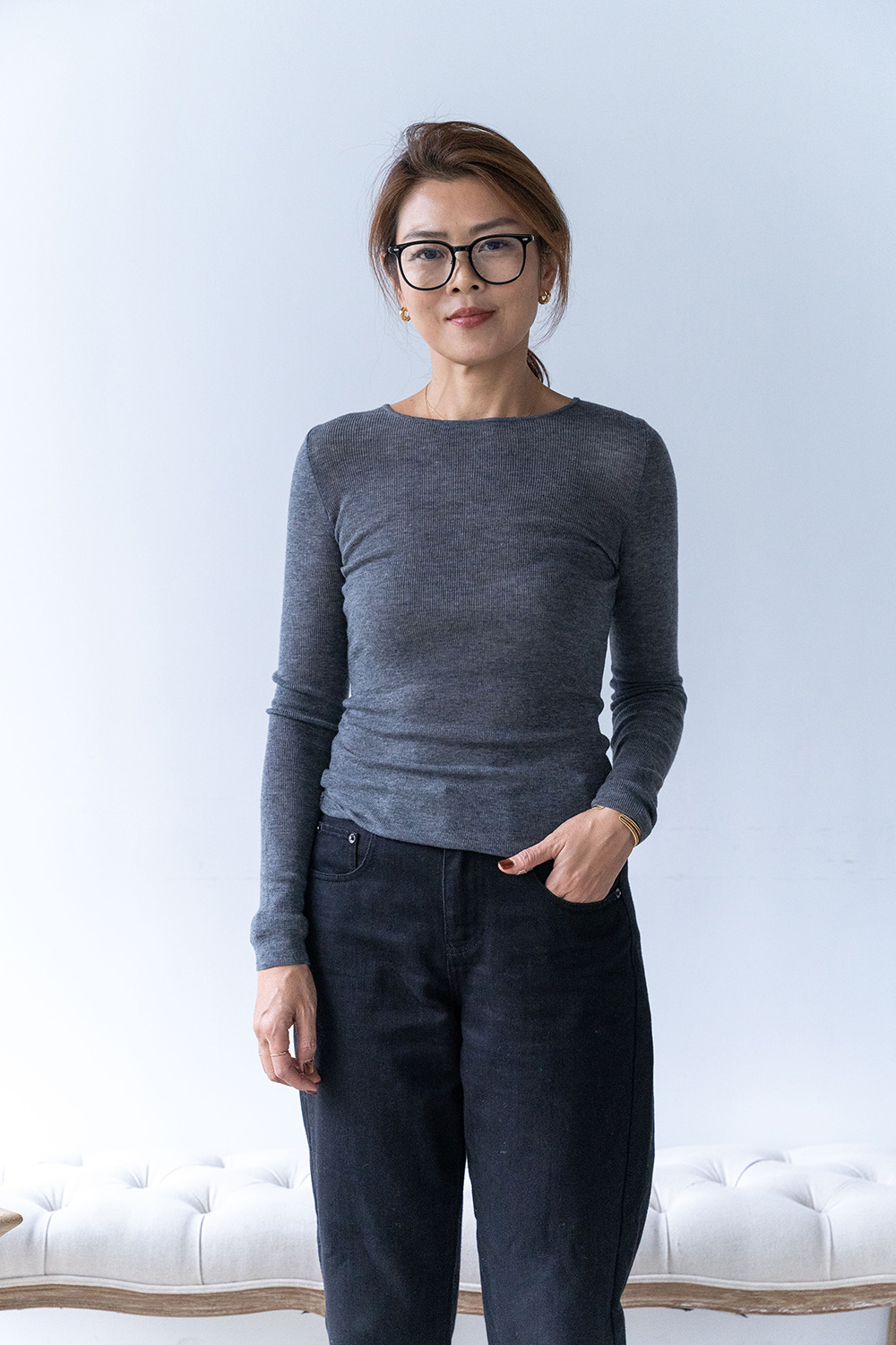 【搶先價】羊毛蠶絲圓領後壓線打底長袖上衣