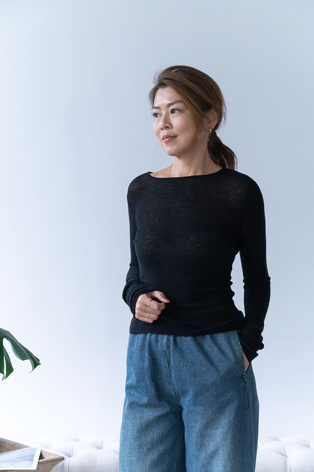 【搶先價】羊毛蠶絲圓領後壓線打底長袖上衣