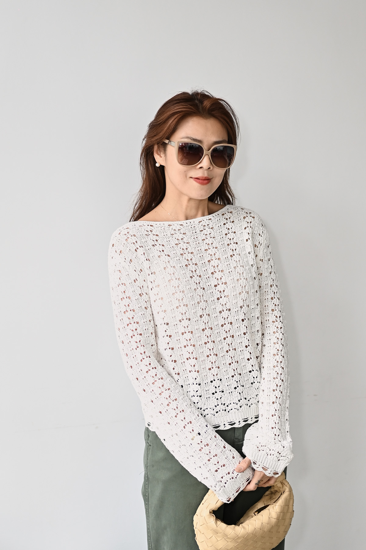 簍空針織長袖上衣