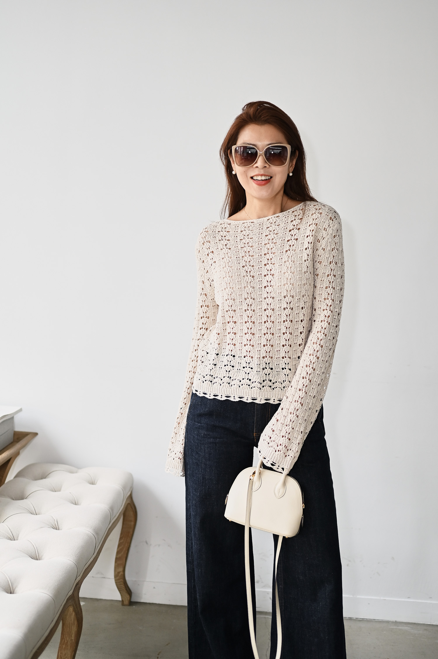 簍空針織長袖上衣