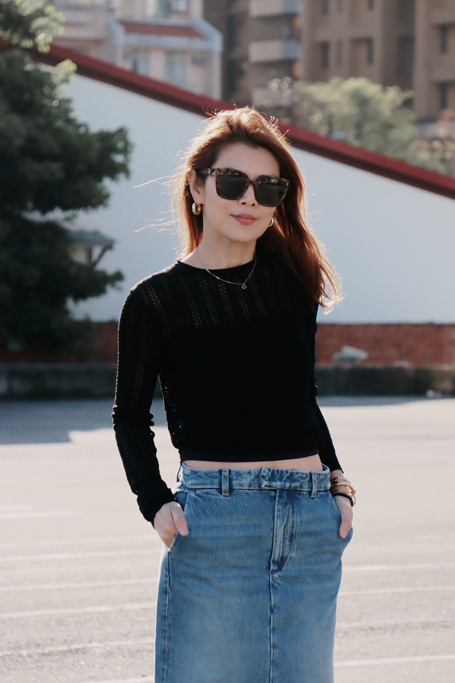 【搶先價】蕾絲針織簍空短版長袖上衣