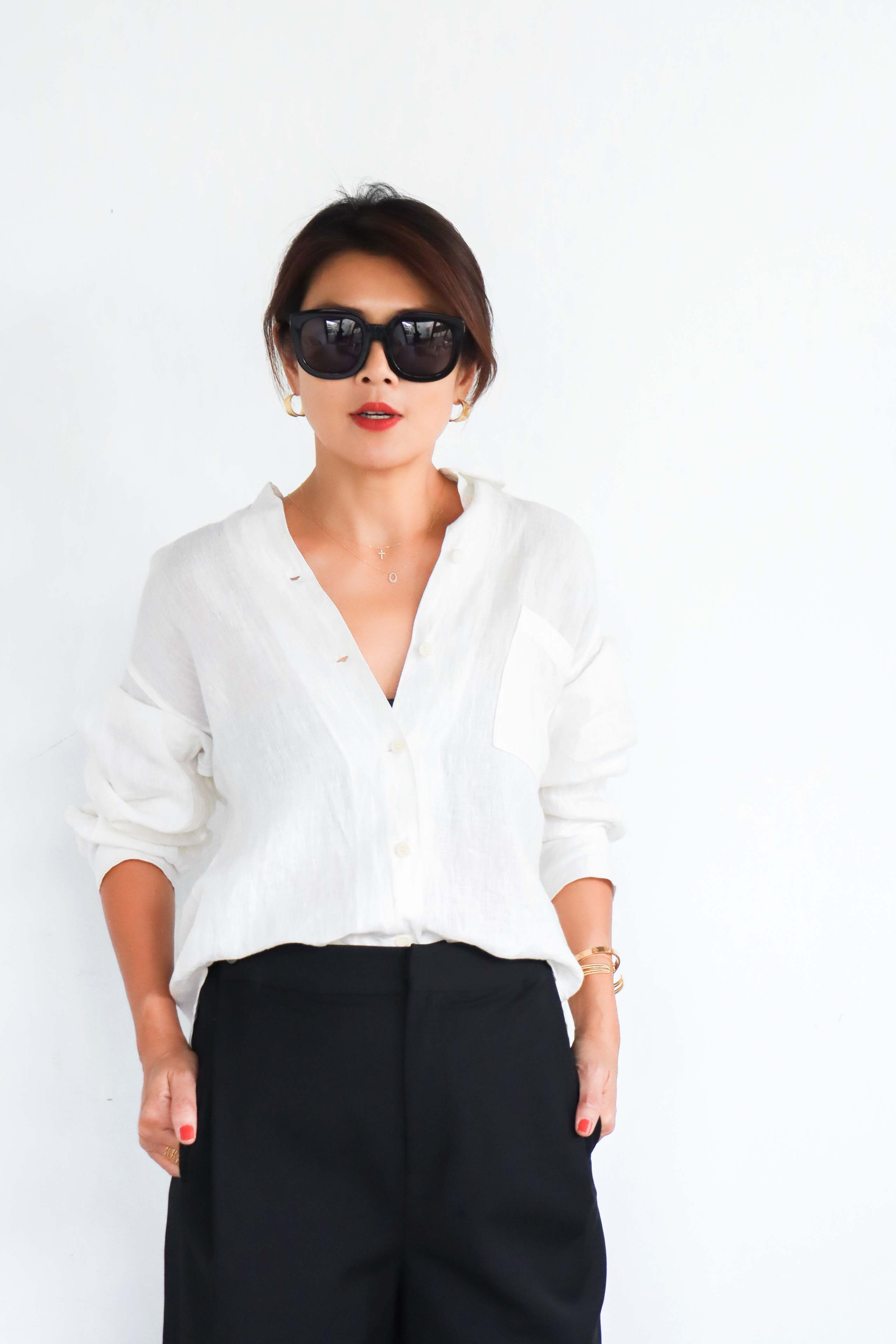 【斷貨】亞麻單口袋長版立領襯衫