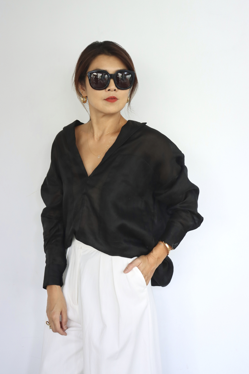 假口袋設計薄款長袖襯衫