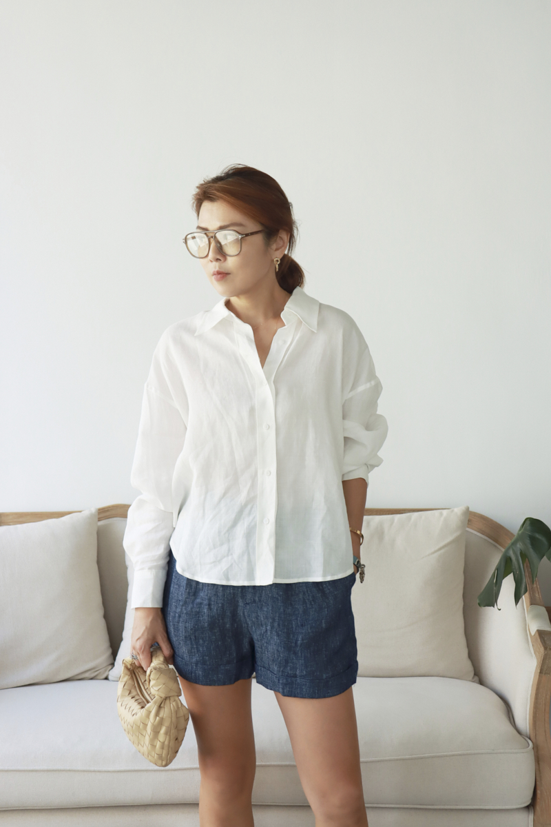 【ʙᴇꜱᴛ】Pure 亞麻後擺圓弧立領襯衫
