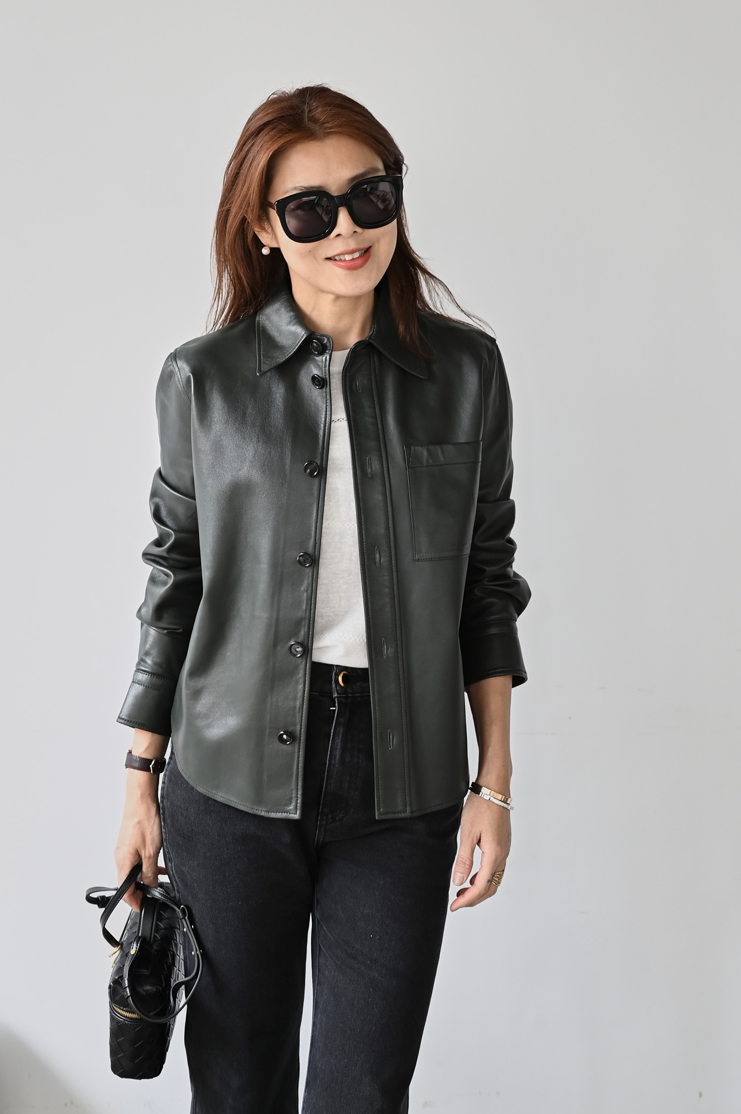 羊皮革襯衫上衣