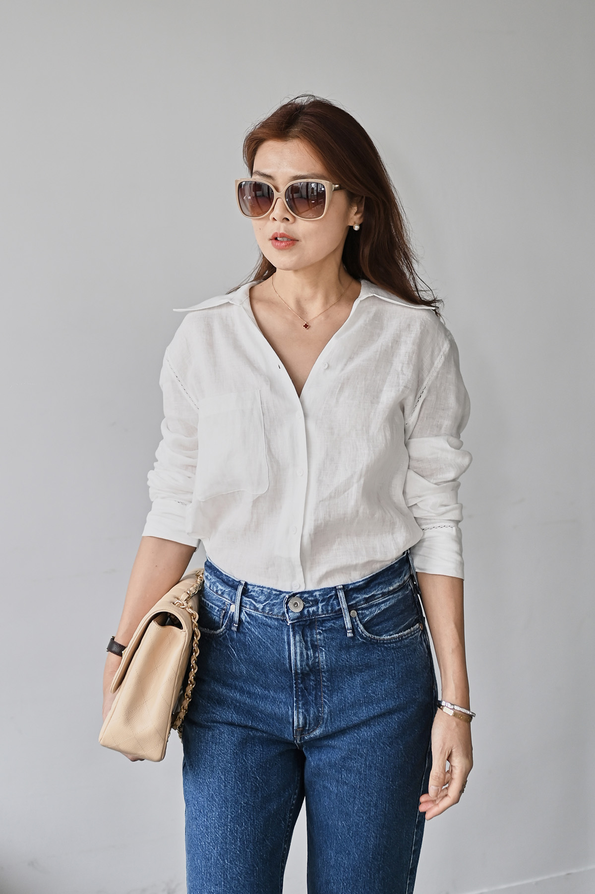 亞麻鏤空裝飾襯衫