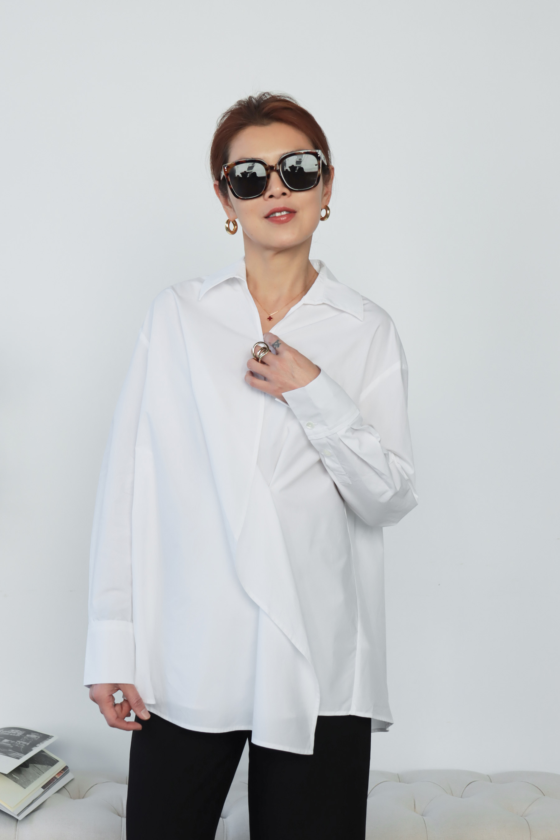 【搶先價】斜襟設計感襯衫