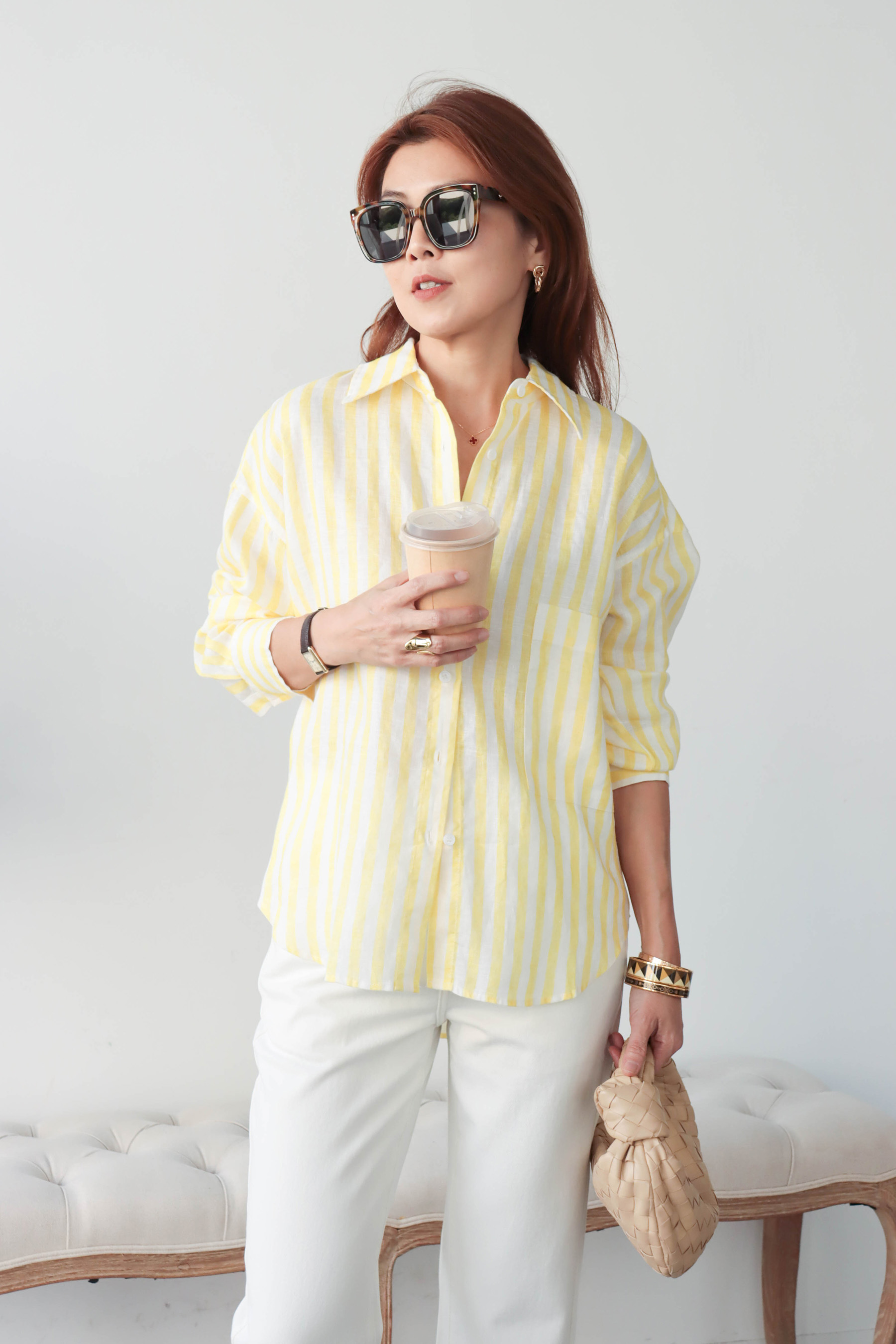 【搶先價】Lemon 檸檬亞麻落肩條紋襯衫