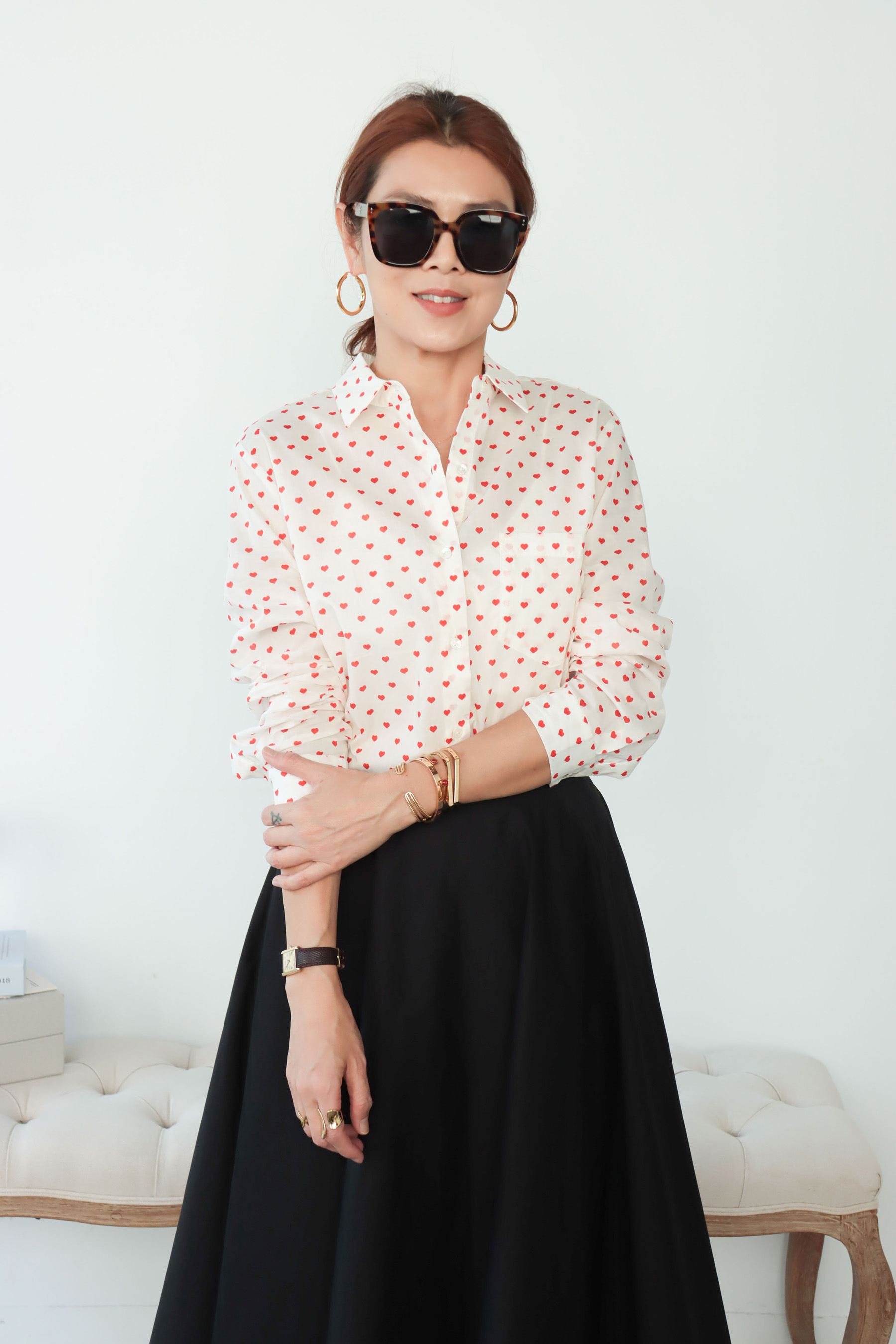 【搶先價】Amour Rouge 純棉紅心印花襯衫