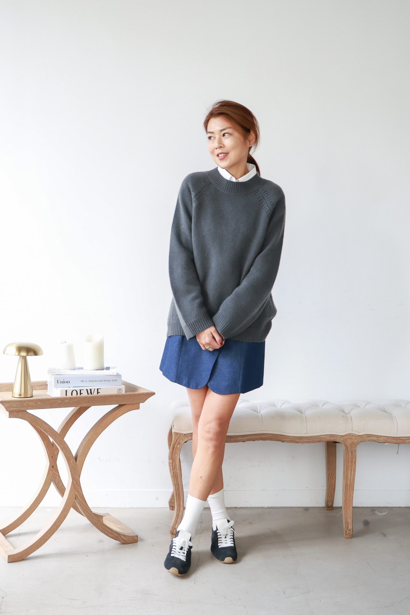 100% Cashmere 圓領金屬釦裝飾羊絨毛衣