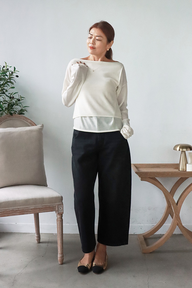 100% Cashmere 設計款一字領輕柔打底毛衣