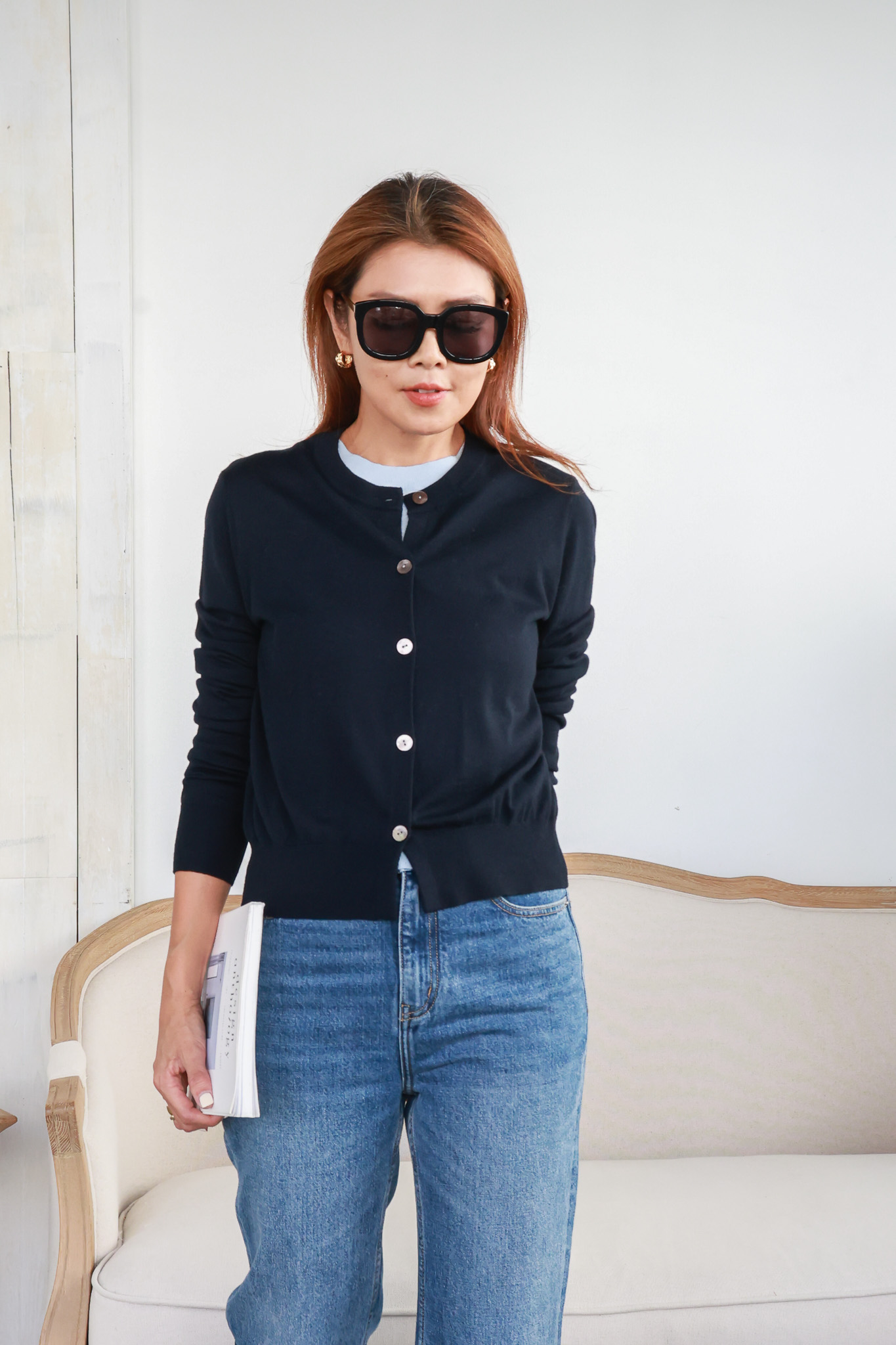 【搶先價】假兩件開襟毛衣