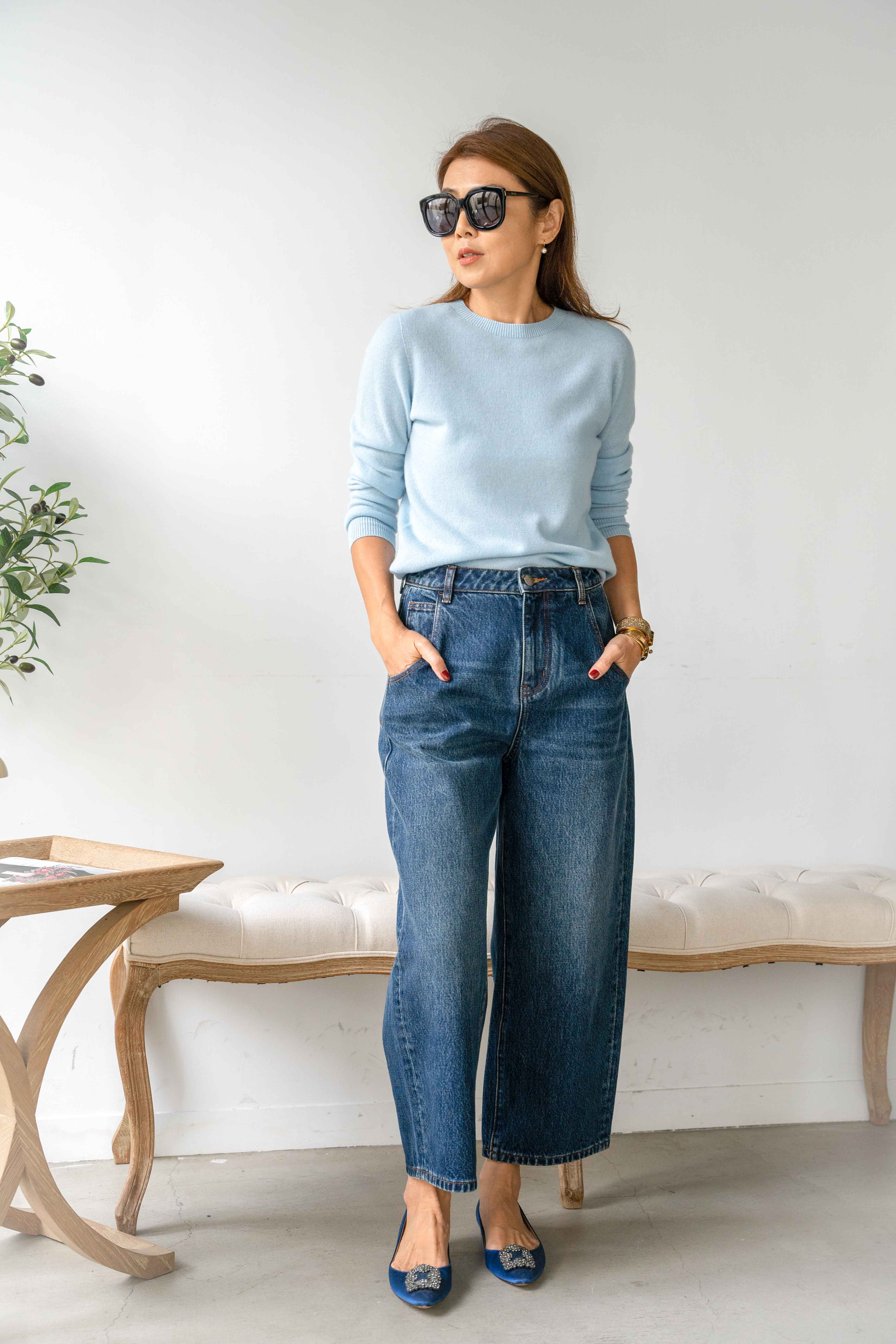 圓領長袖套頭毛衣