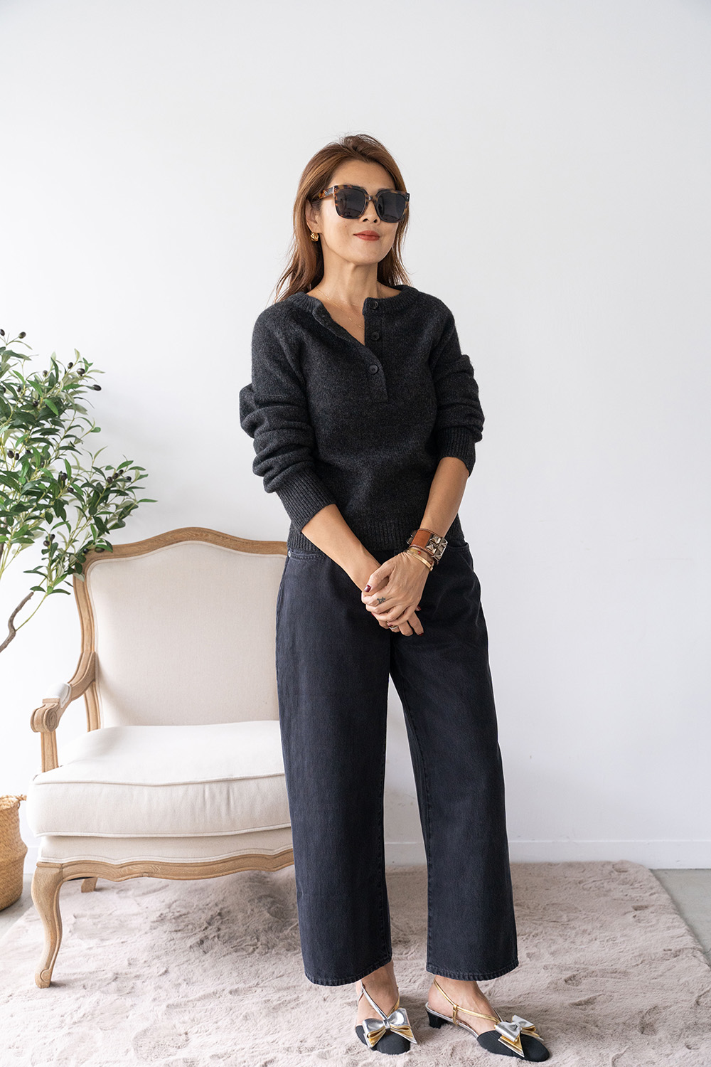 氂牛毛圓領半門襟毛衣