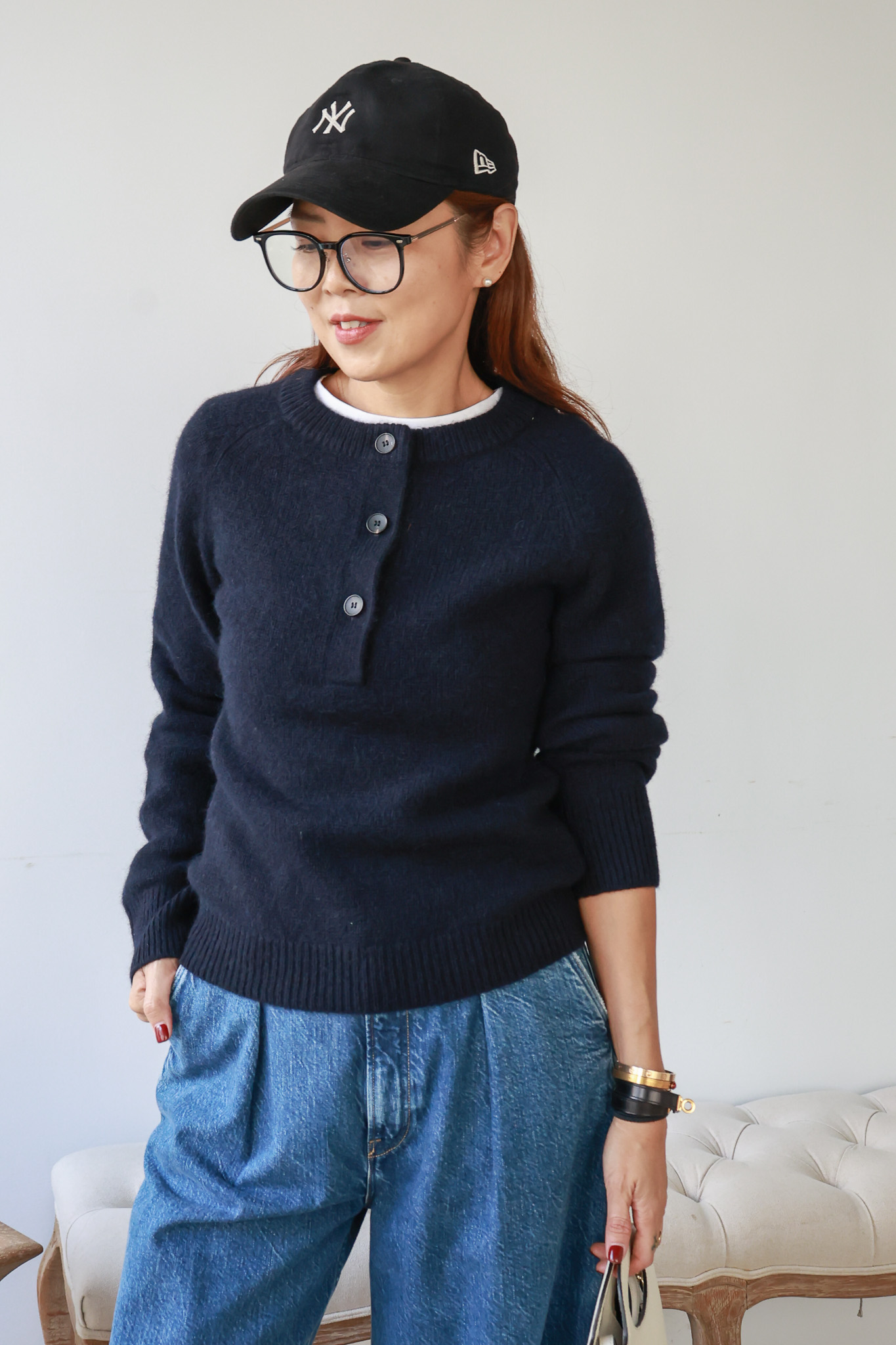 氂牛毛圓領半門襟毛衣