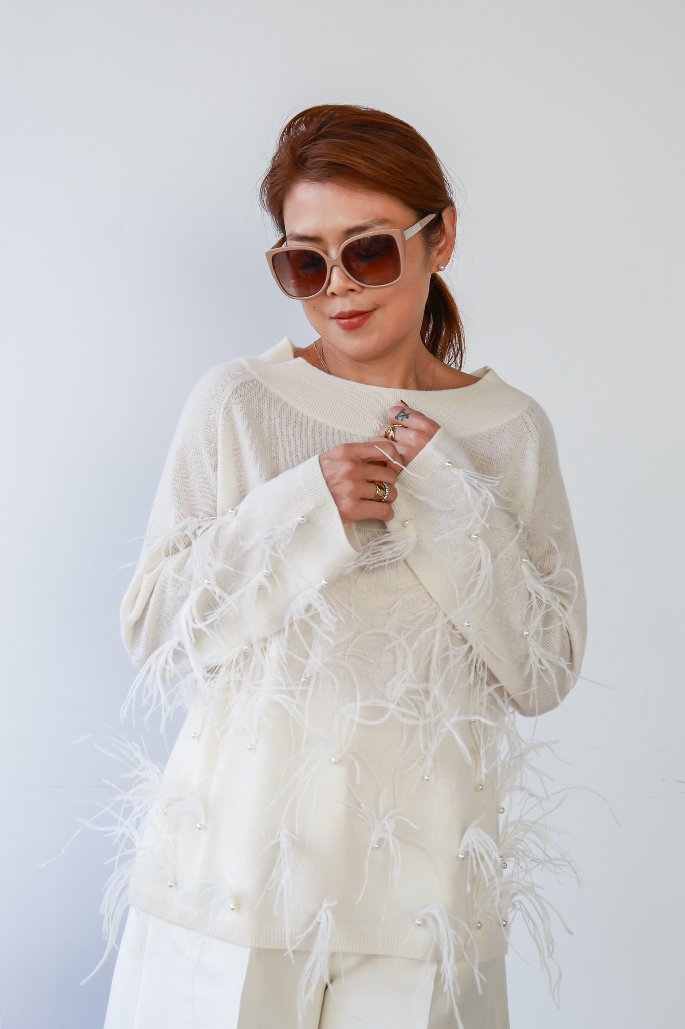 100% Cashmere 珍珠羽毛羊絨毛衣