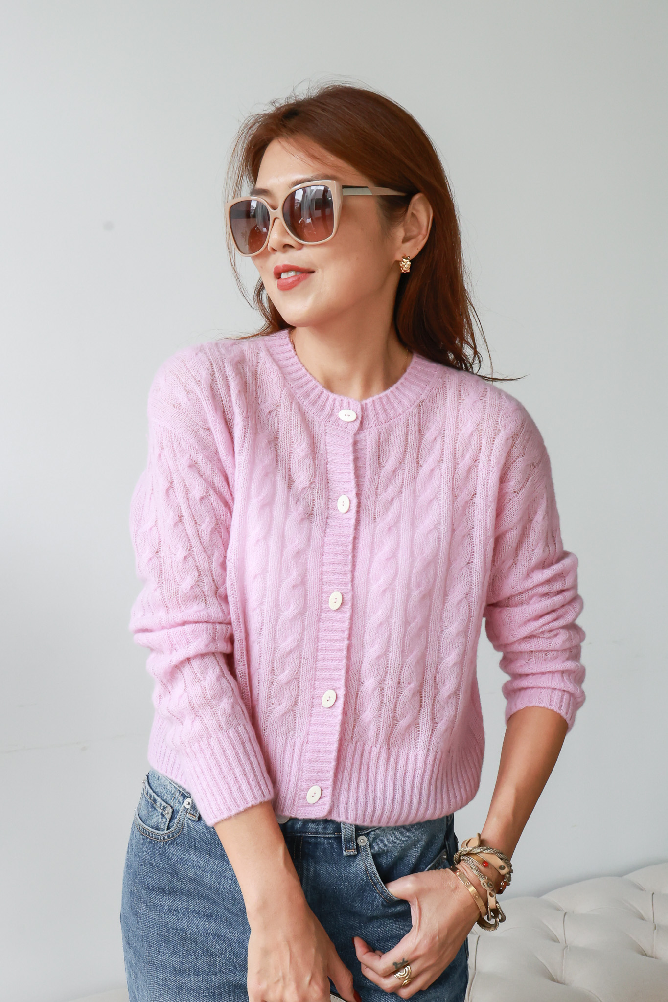 【搶先價】羊絨混紡麻花針織開襟外套