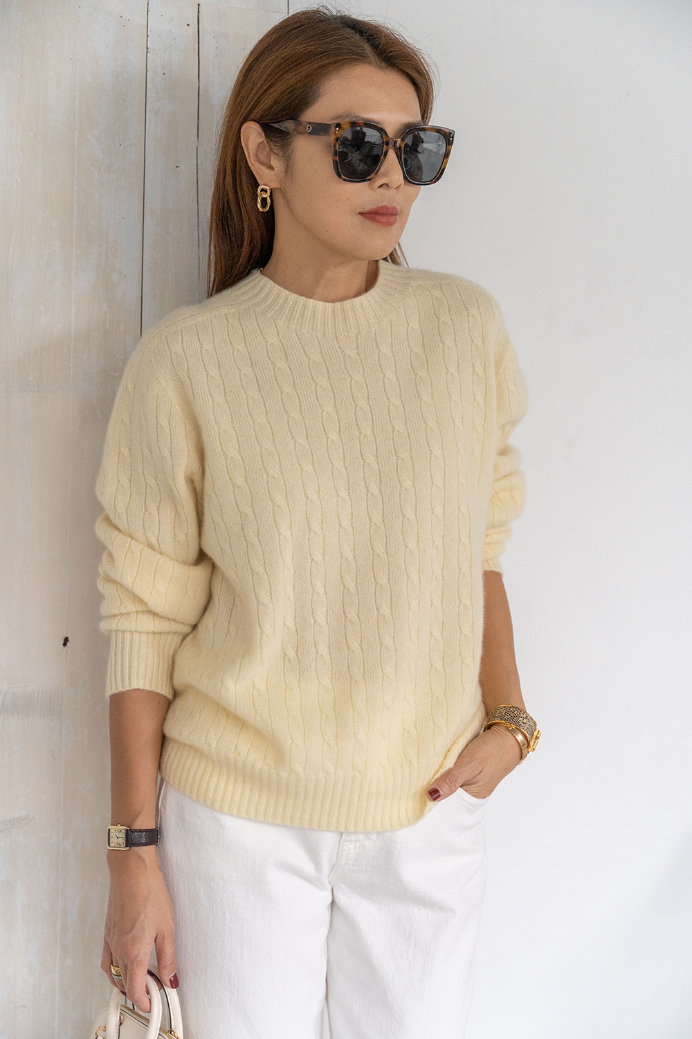 【搶先價】100% Cashmere 一體成型羊絨麻花毛衣