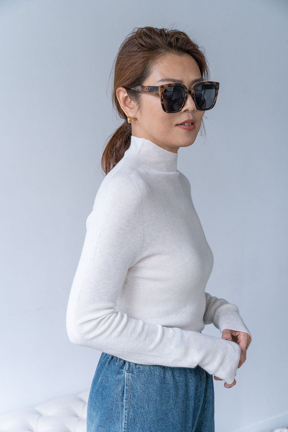 【搶先價】絲質羊絨半高領打底毛衣