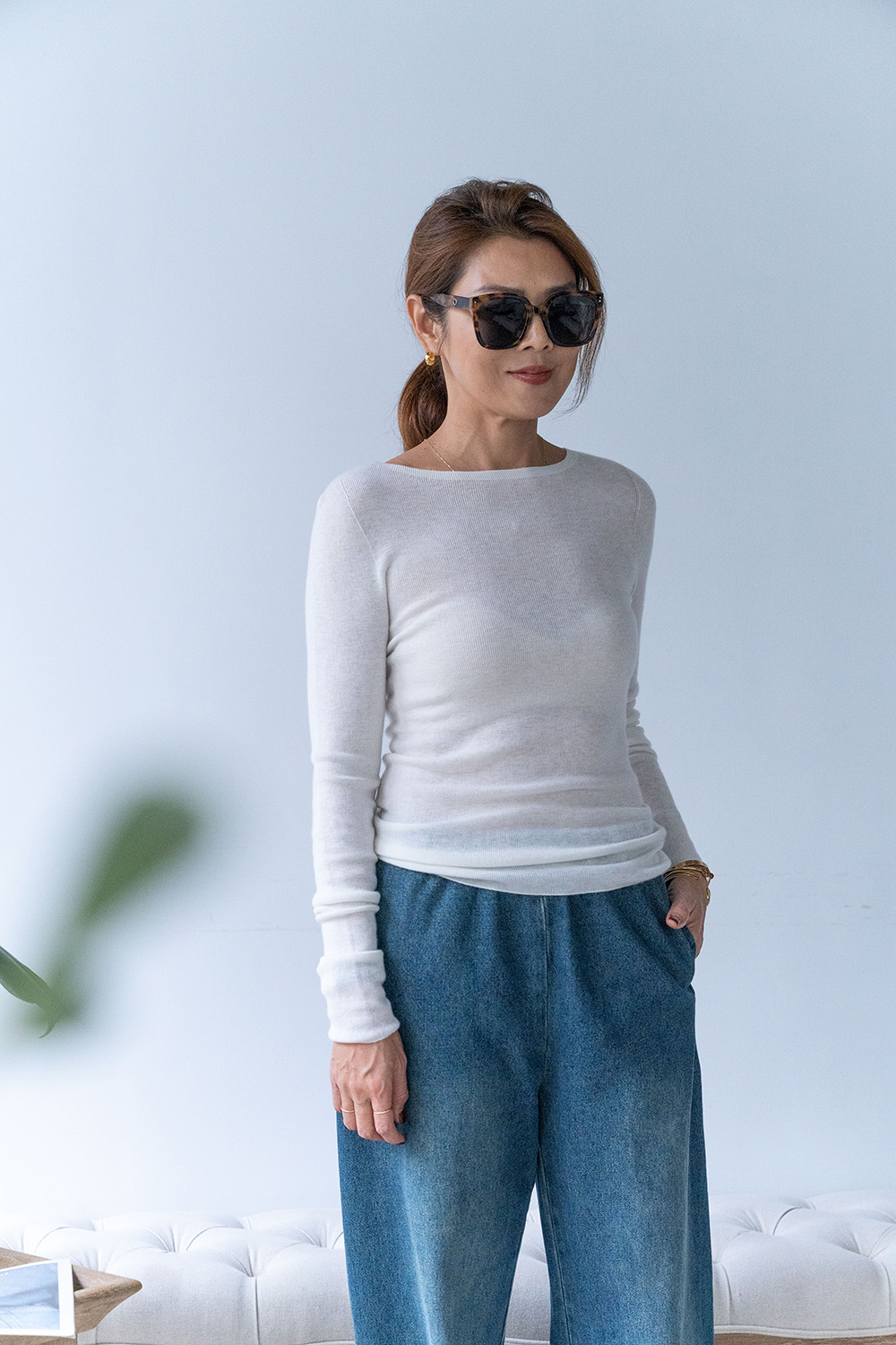 【搶先價】絲質羊絨船領針織長袖毛衣