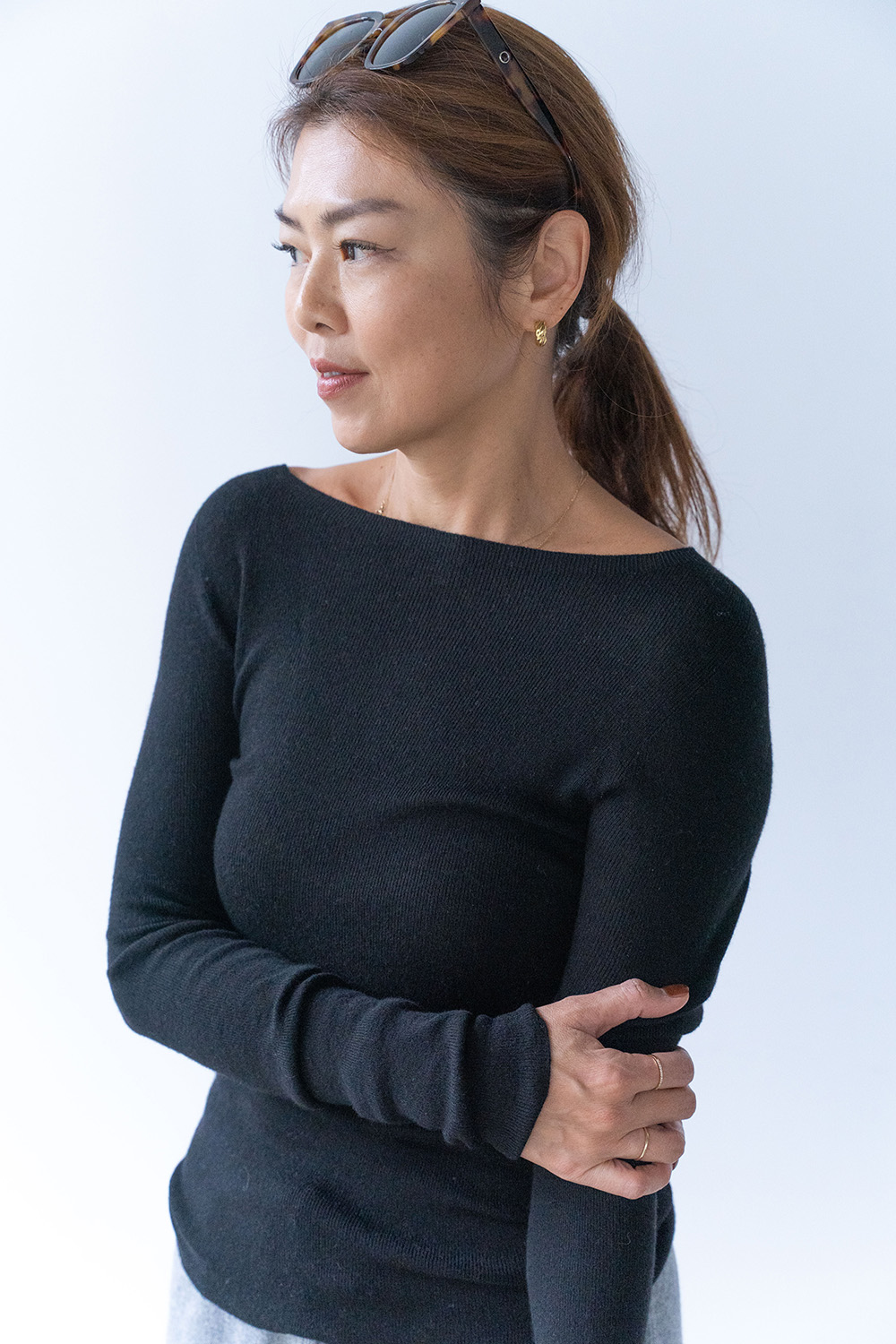 【搶先價】絲質羊絨船領針織長袖毛衣