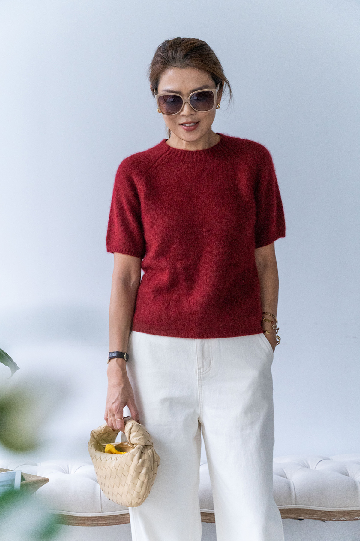 【搶先價】細緻蝴蝶羊絨短袖針織毛衣