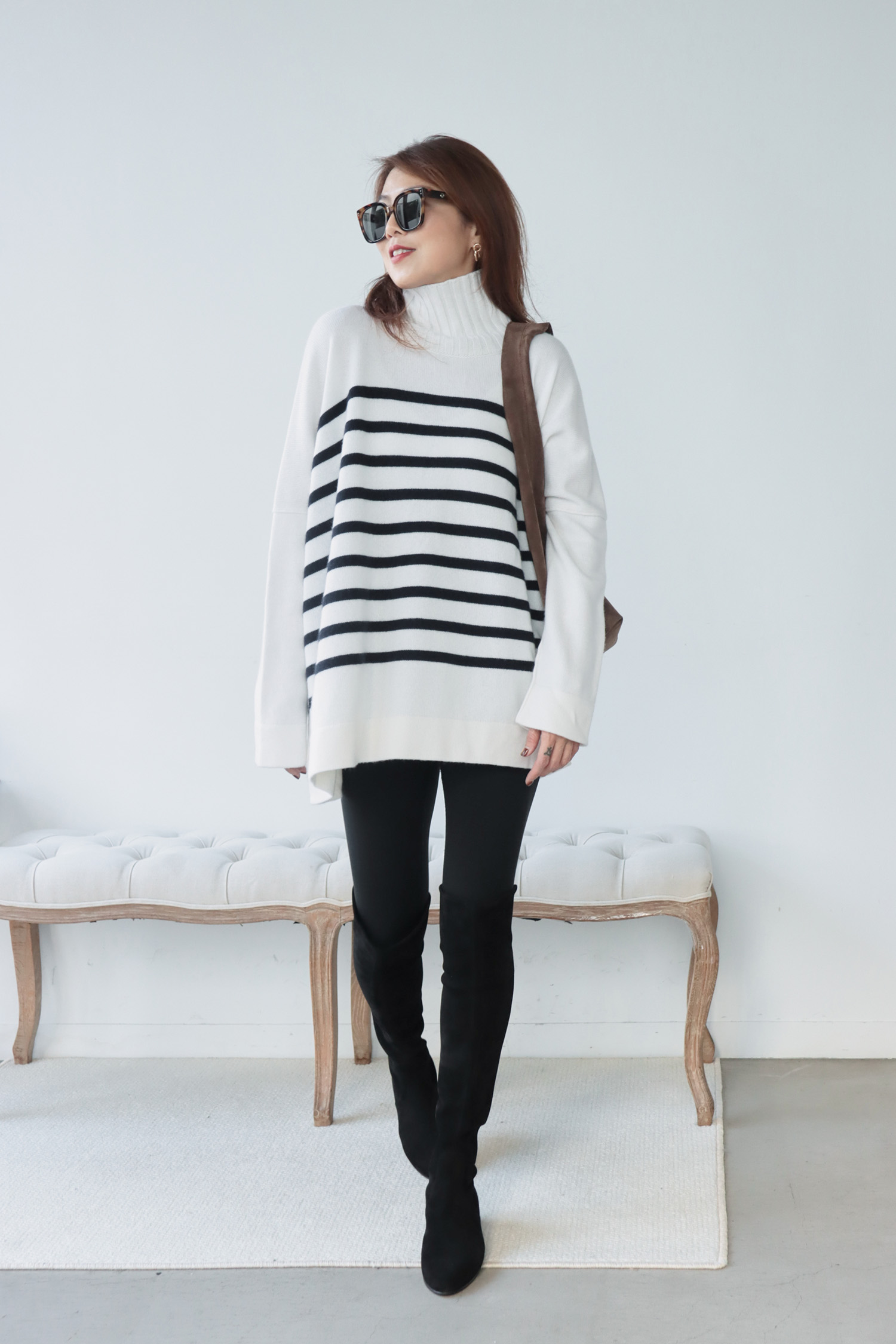 La Fee Parisienne 100% Cashmere 布列塔尼條紋高領毛衣