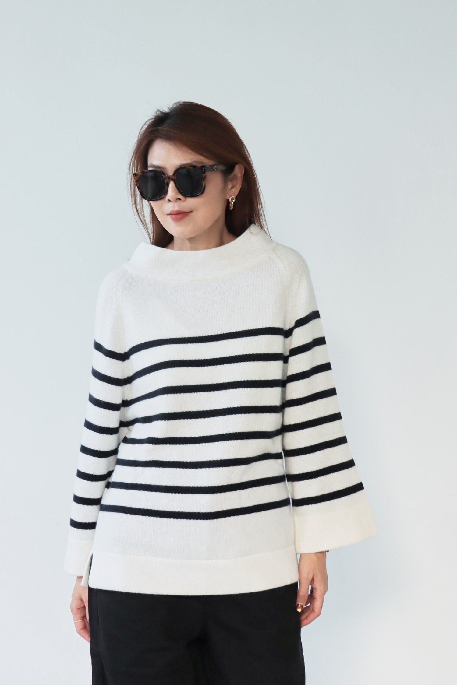 La Fee Parisienne 100% Cashmere 布列塔尼條紋船領毛衣