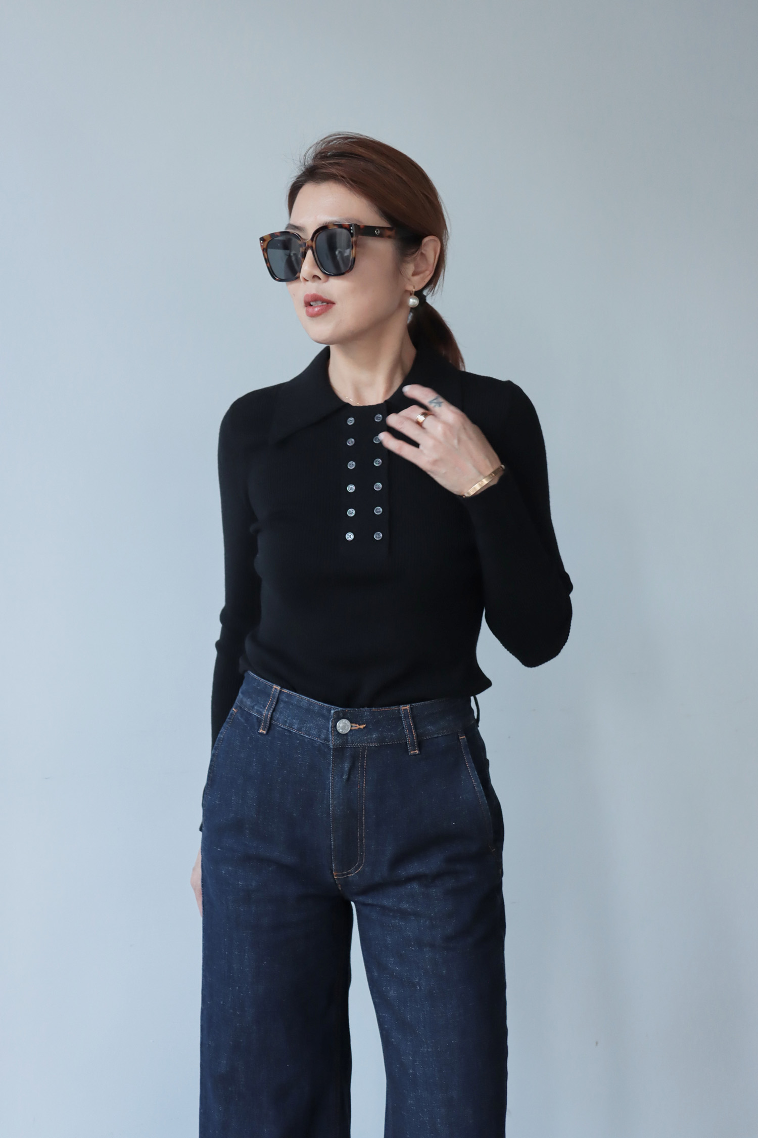 【搶先價】POLO領雙排釦半門襟毛衣