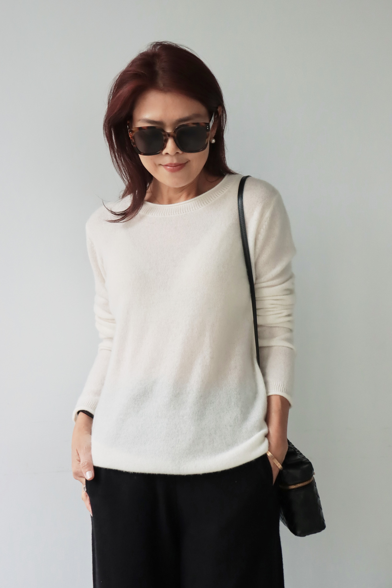 【搶先價】100% Cashmere 圓領捲邊長袖毛衣