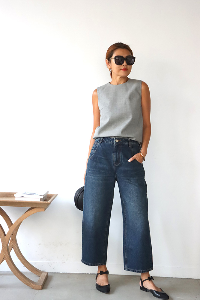 復古藍小彎刀9分牛仔褲