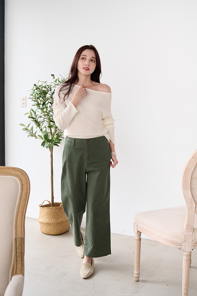 琥珀釦軍綠直筒長褲