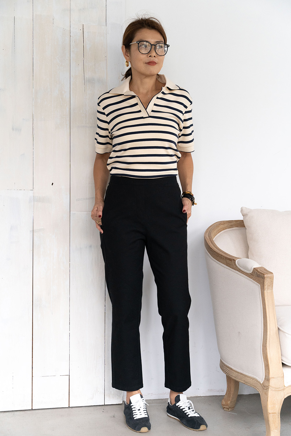 後腰鬆緊直筒休閒長褲