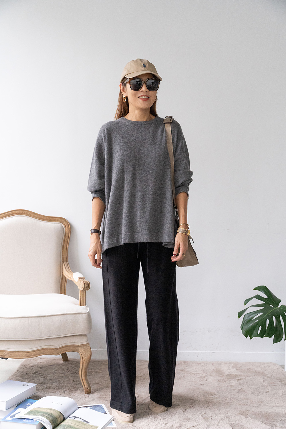 100% Wool 側邊縫線抽繩長寬褲