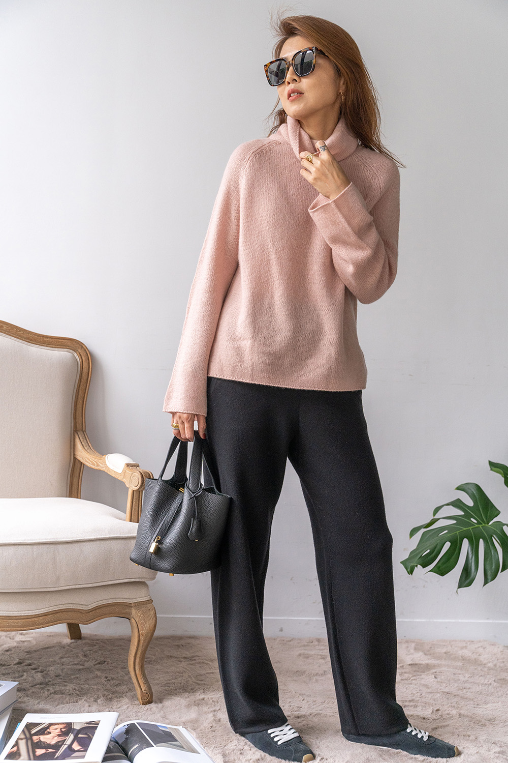 內抽繩厚磅羊毛長褲