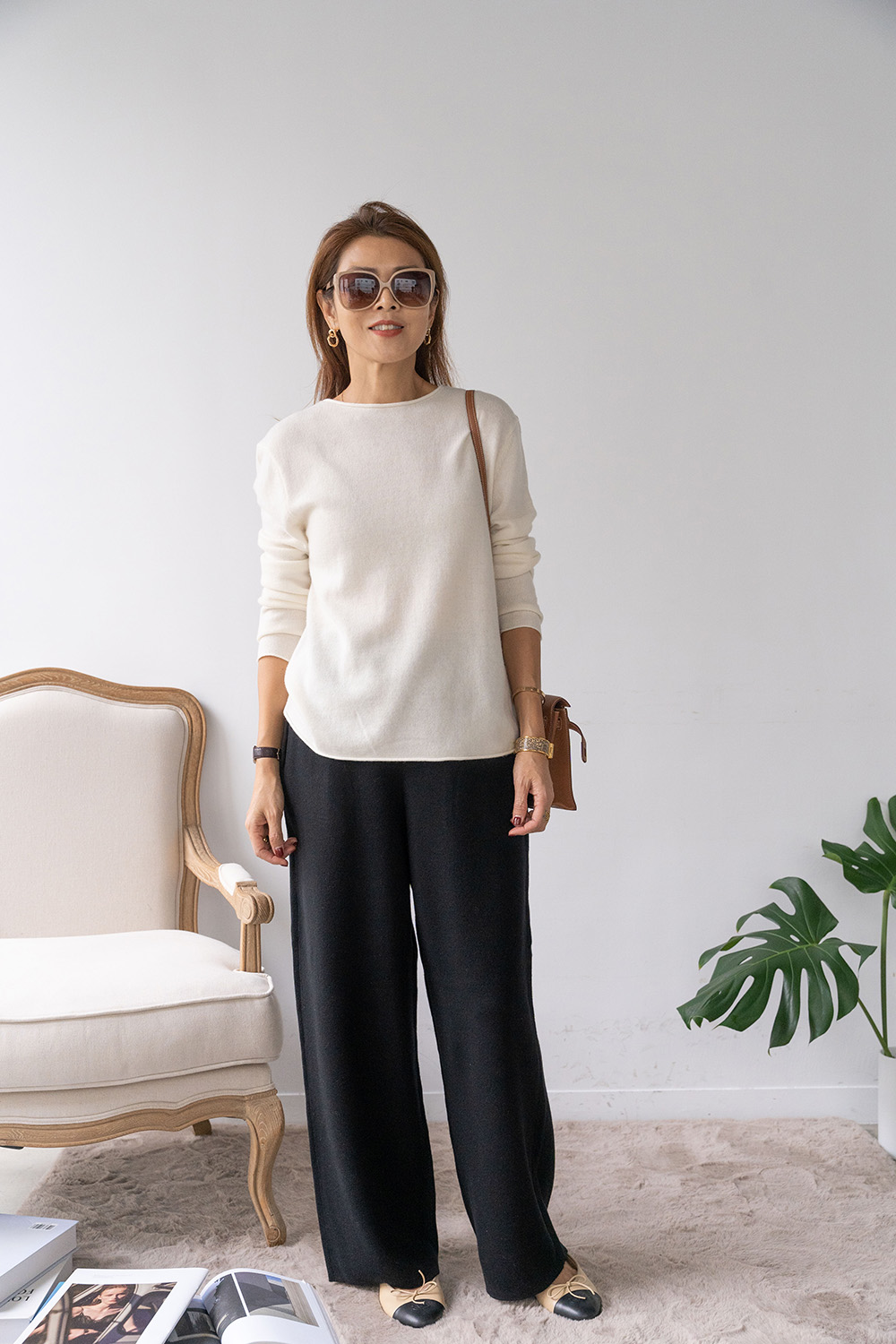 鬆緊腰頭羊毛繭型寬褲