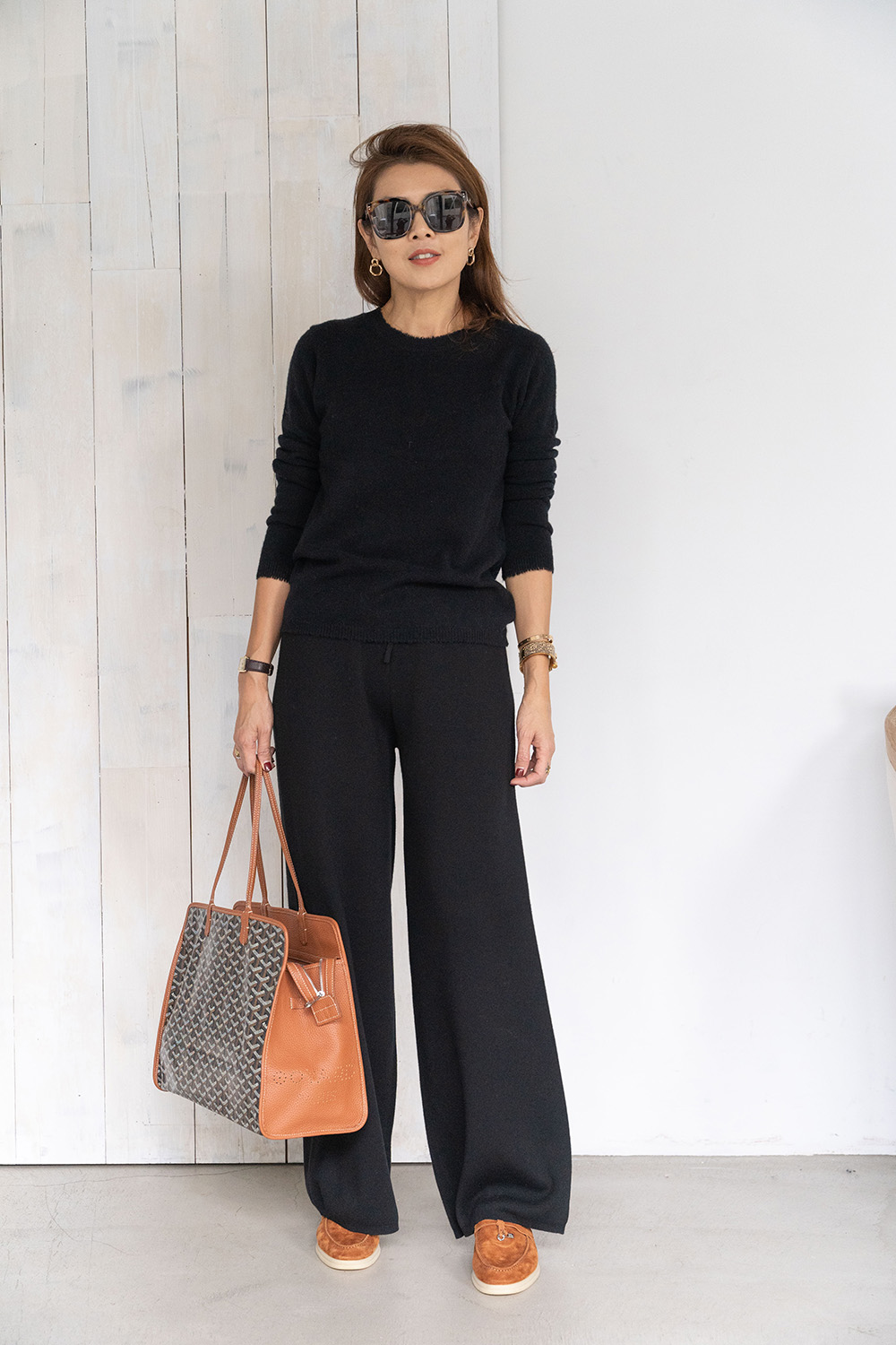 綁帶闊腿羊毛長寬褲